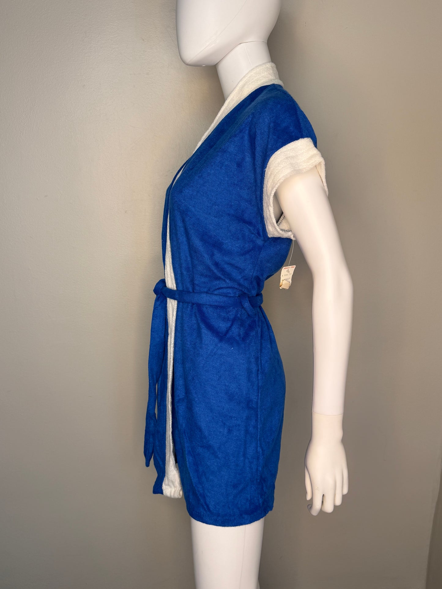 1970s Blue Terrycloth Robe with Belt, Size Medium, Deadstock New with Tag