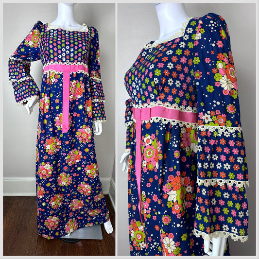 1970s Mix Floral Maxi Dress, Shelly’s Tall Girl Size M/L Tall