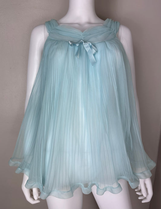 1950s/1960s Evette Pleated Babydoll Nightie Pajama Top, Size Medium, Micro Mini Nightgown