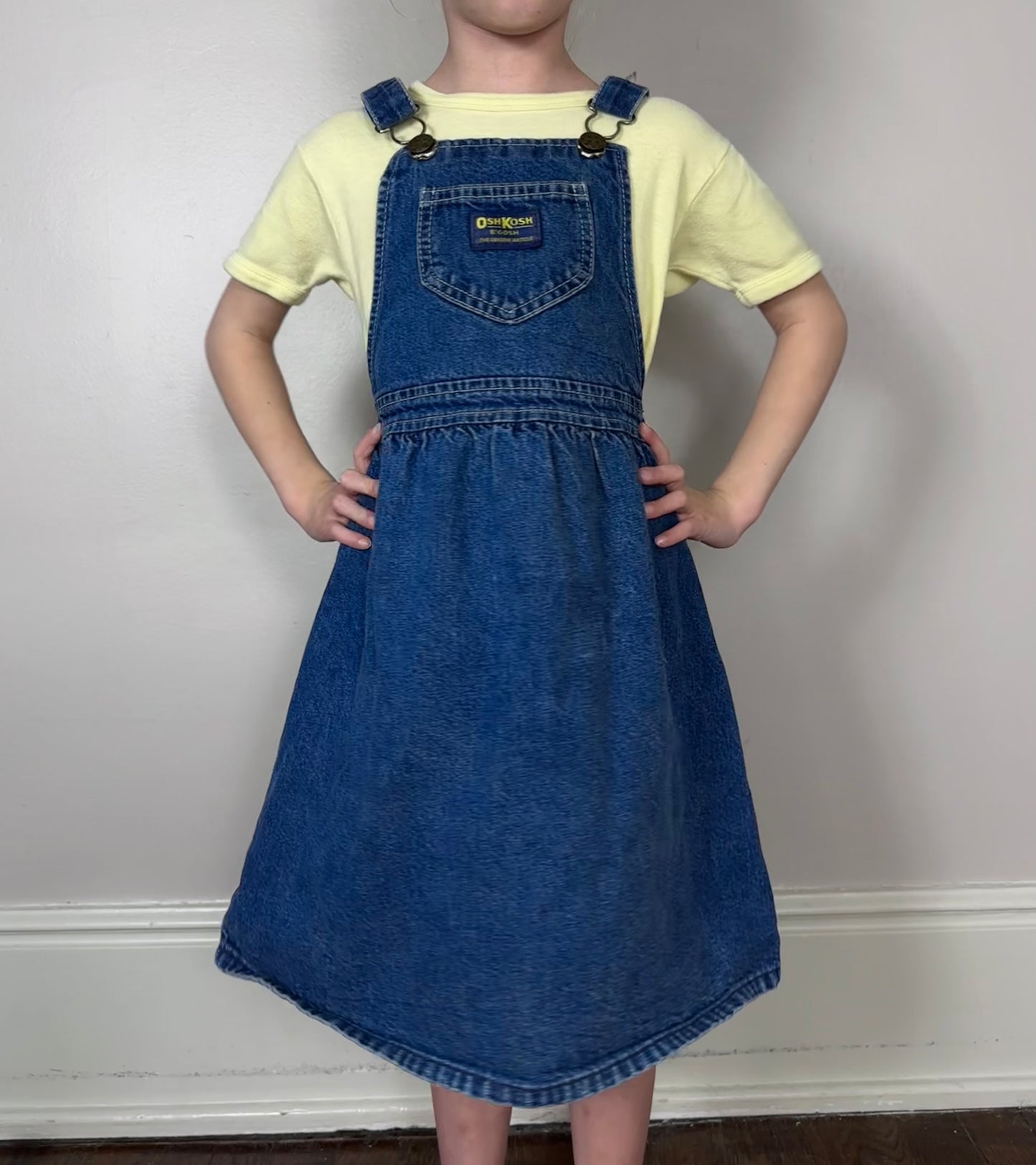 1980s OshKosh Denim Overall Jumper Dress, Size 6X, Low Back