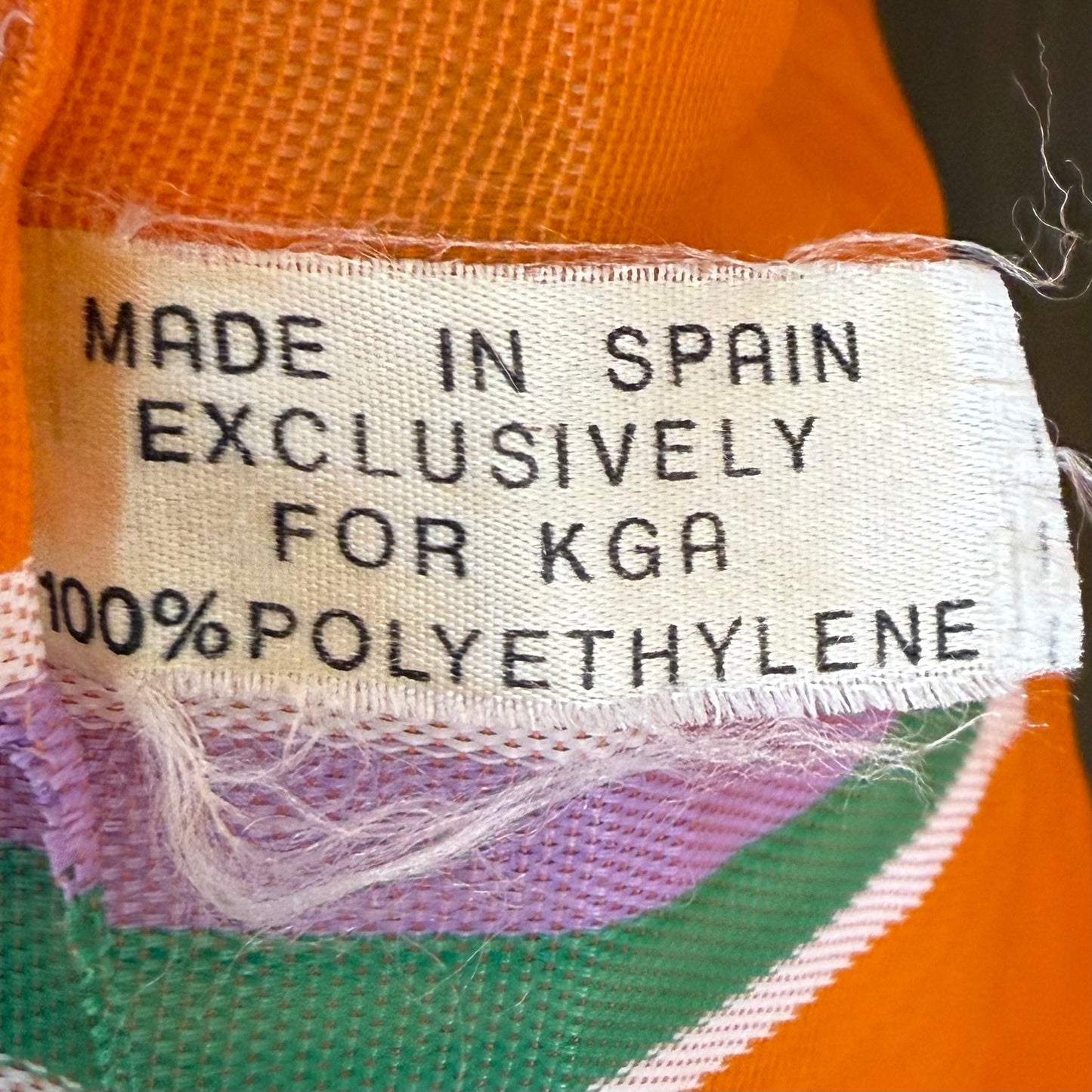 1970s Orange Stripe Large Shopping Tote Bag, KGA Spain, Woven Polyethylene with Metal Handles
