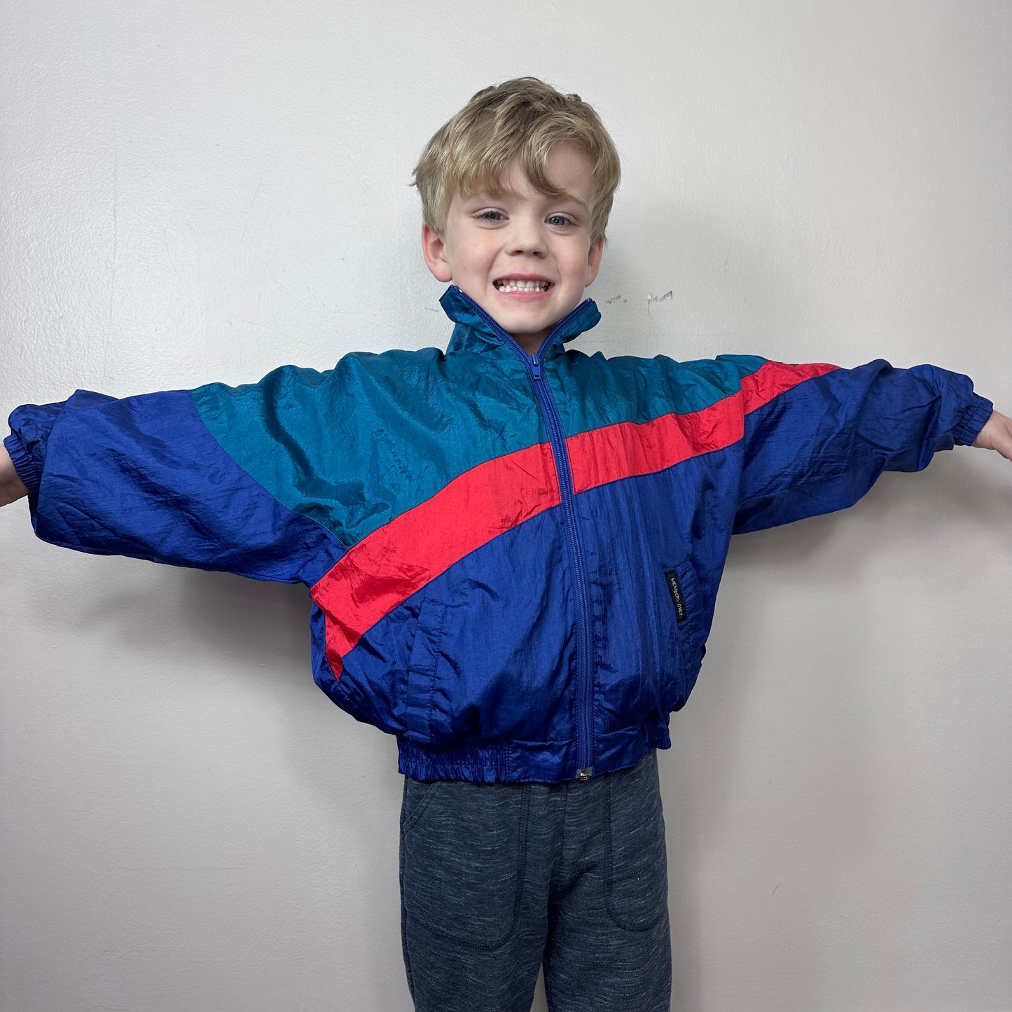 1980s Kids' Colorblock Nylon Windbreaker Jacket, Members Only Size 6