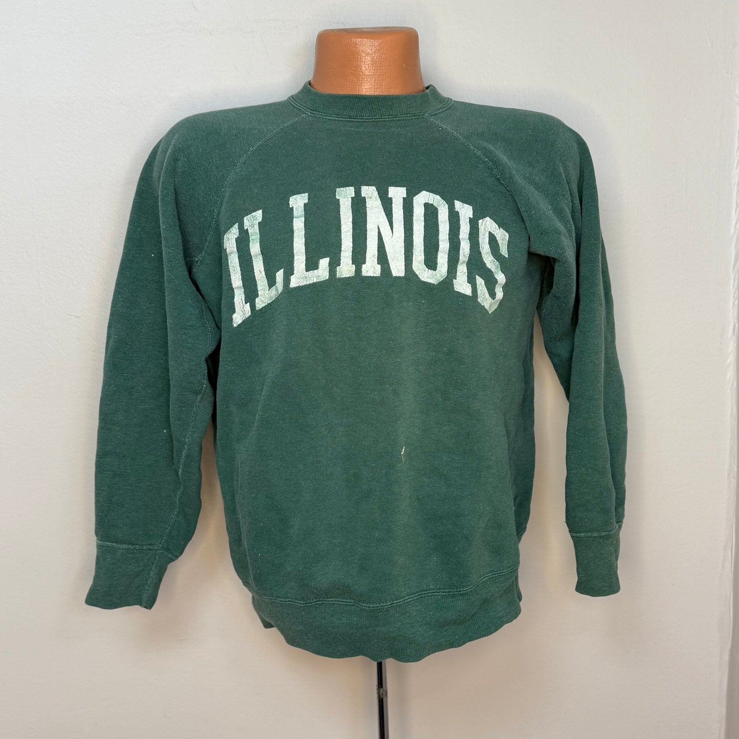1950s/60s Illinois University Sweatshirt, Size Medium-Large, Faded Green