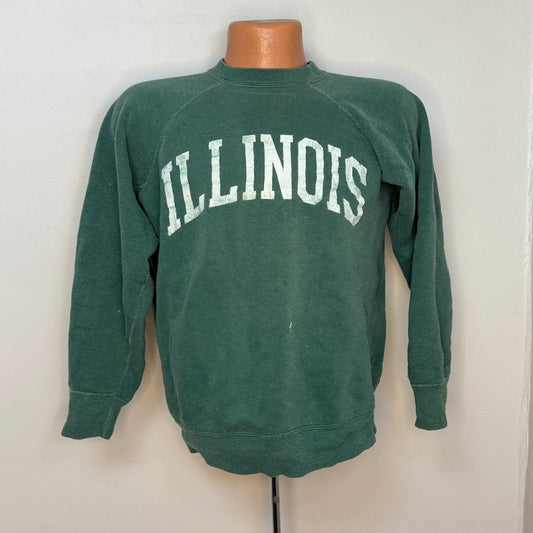 1950s/60s Illinois University Sweatshirt, Size Medium-Large, Faded Green