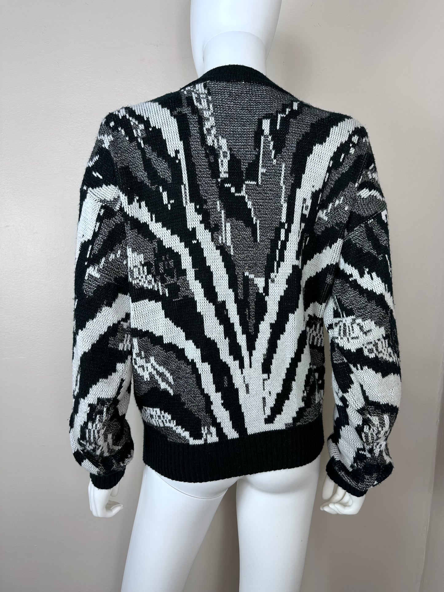 1980s Zebra Print Oversized Cardigan Sweater, Fax Size Small