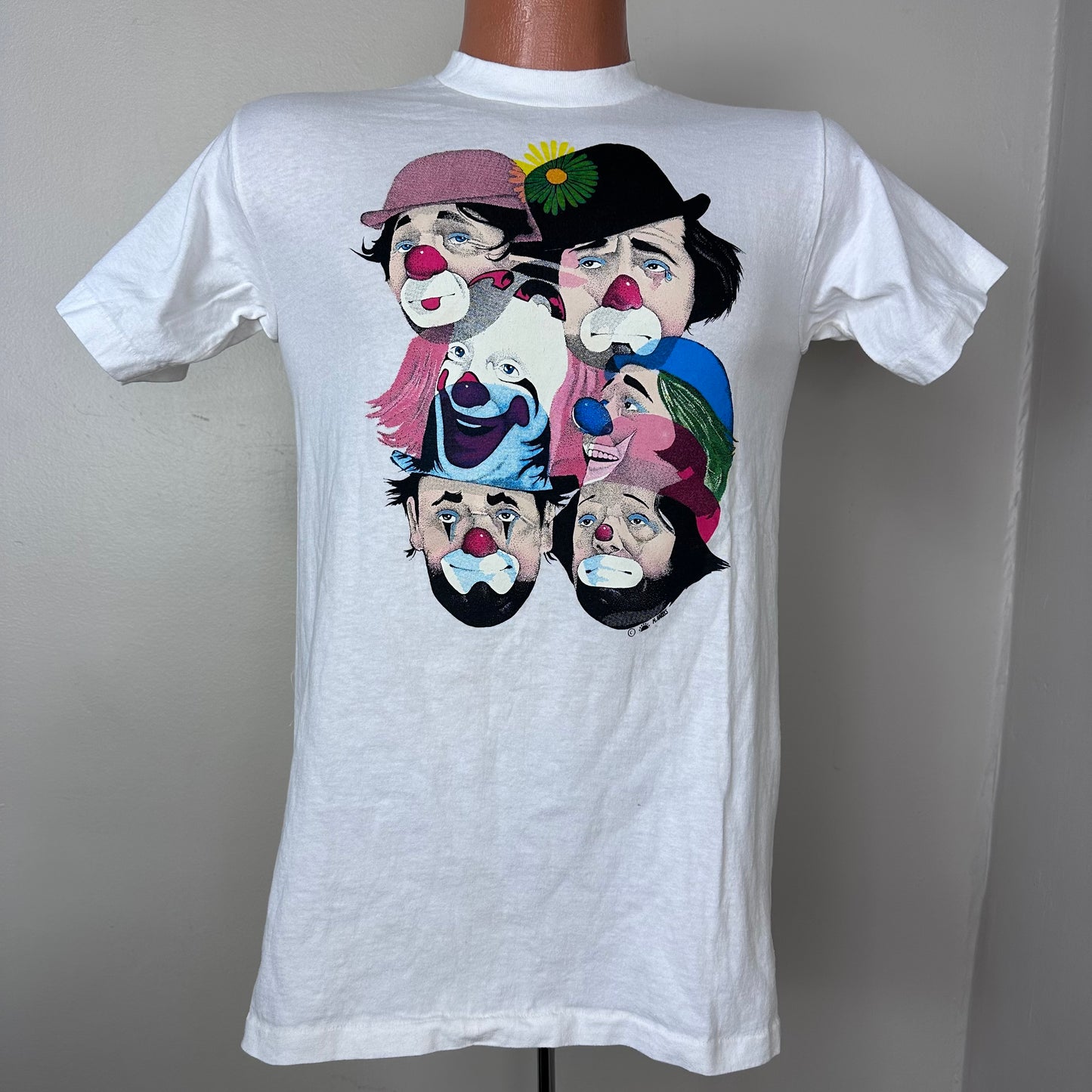 1980s Clowns T-Shirt, Center Cut Size Small, M Harris, Sad, Happy