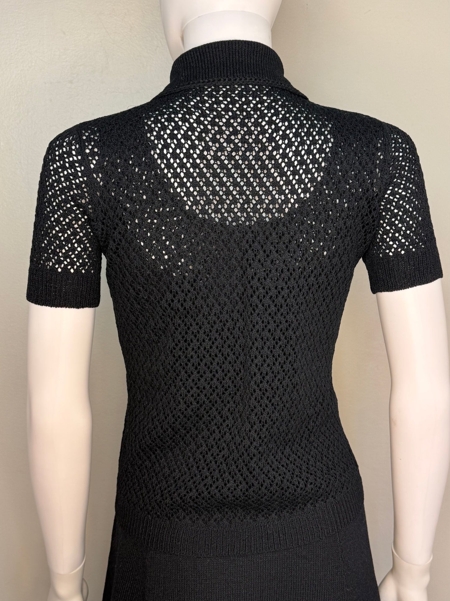 1960s/70s St John Knits Black Sleeveless Sweater Dress and Matching Short Sleeve Cardigan, Size X-Small