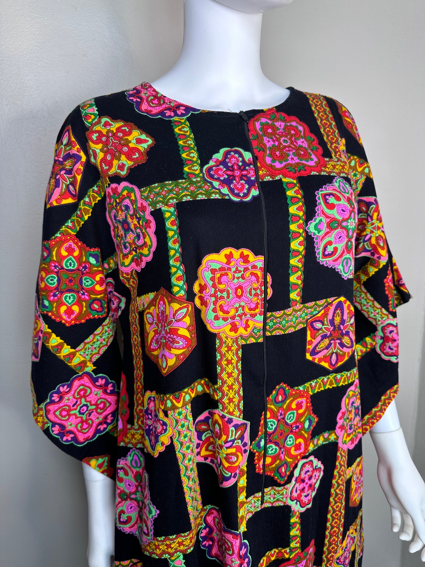 1970s Psychedelic Print Caftan Dress, Size Small-Medium