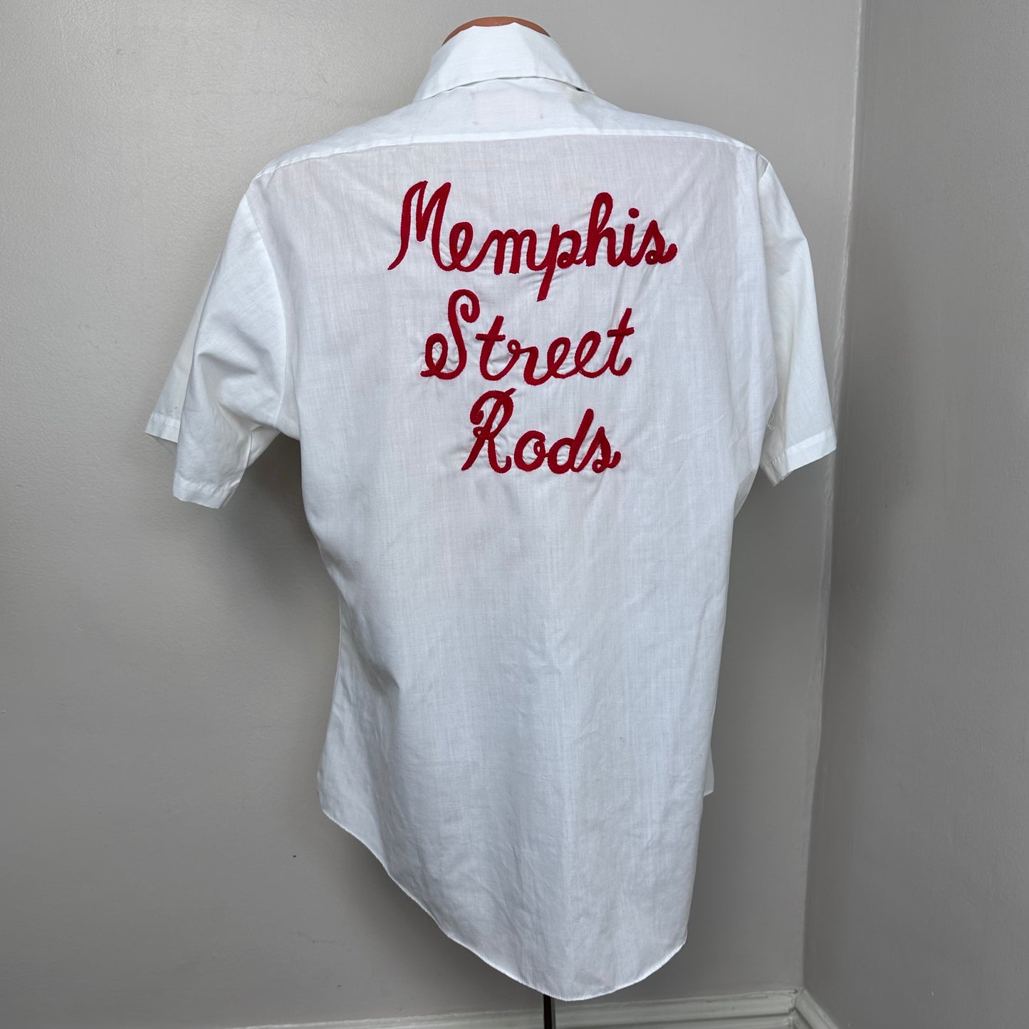 1970s Memphis Street Rods Shirt, Kings Road Sears Size Large, Chain Stitch Embroidery