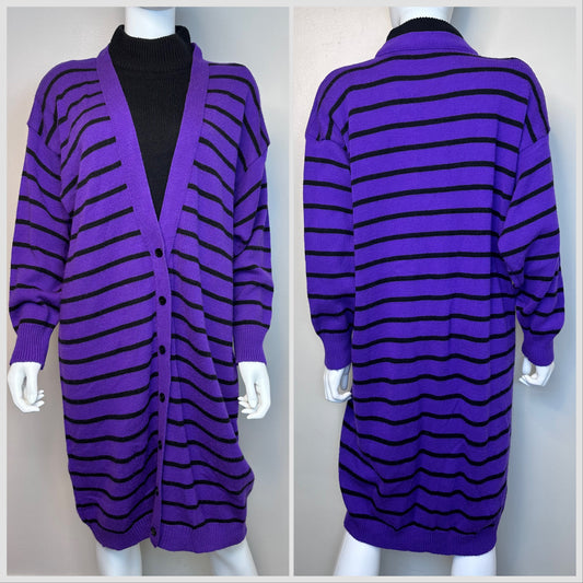 1980s Purple and Black Stripe Sweater Dress, Extra Editions Size Large