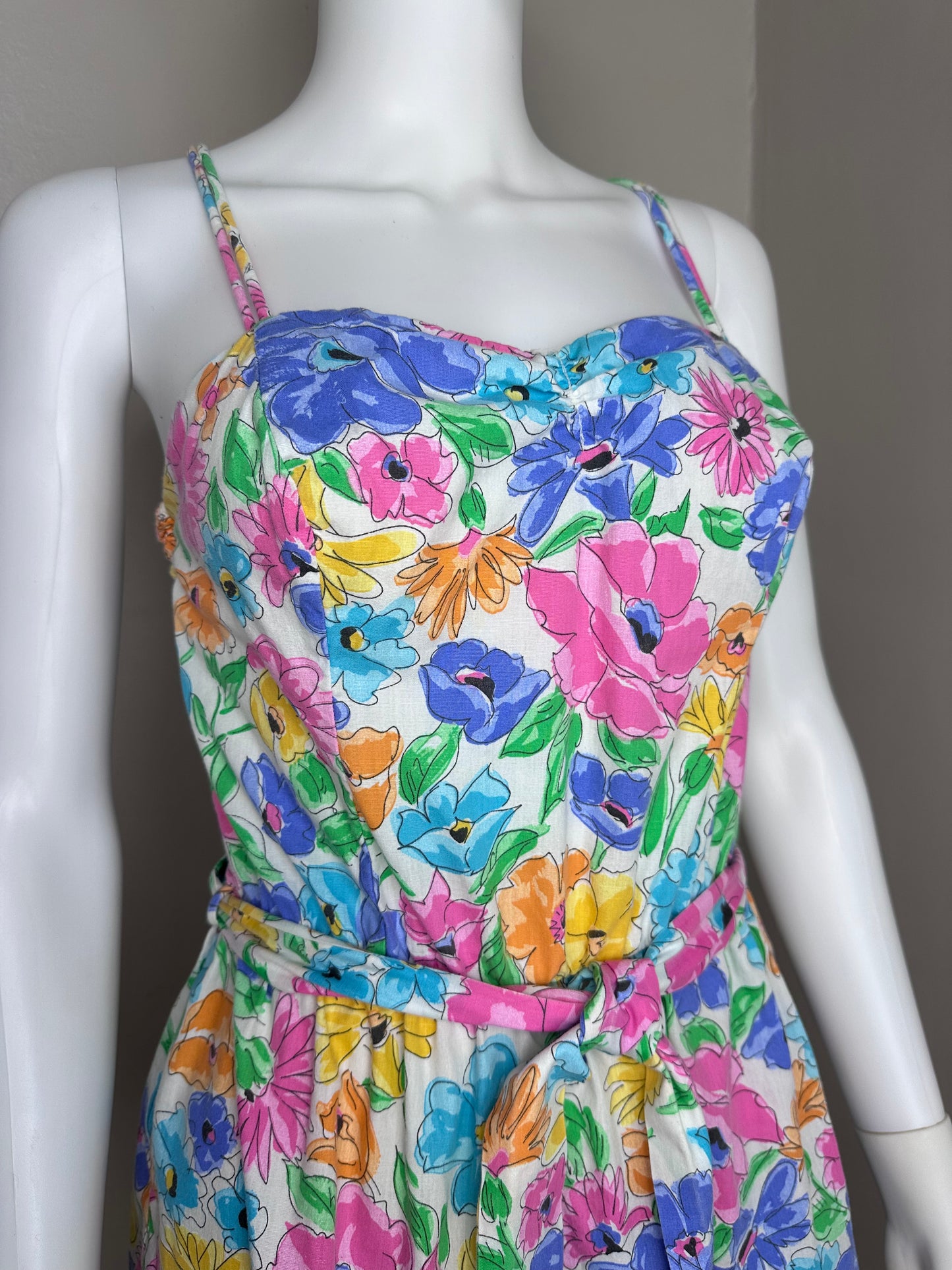 1980s Floral Romper, Gabar Size Medium, One Piece Swimsuit, Playsuit