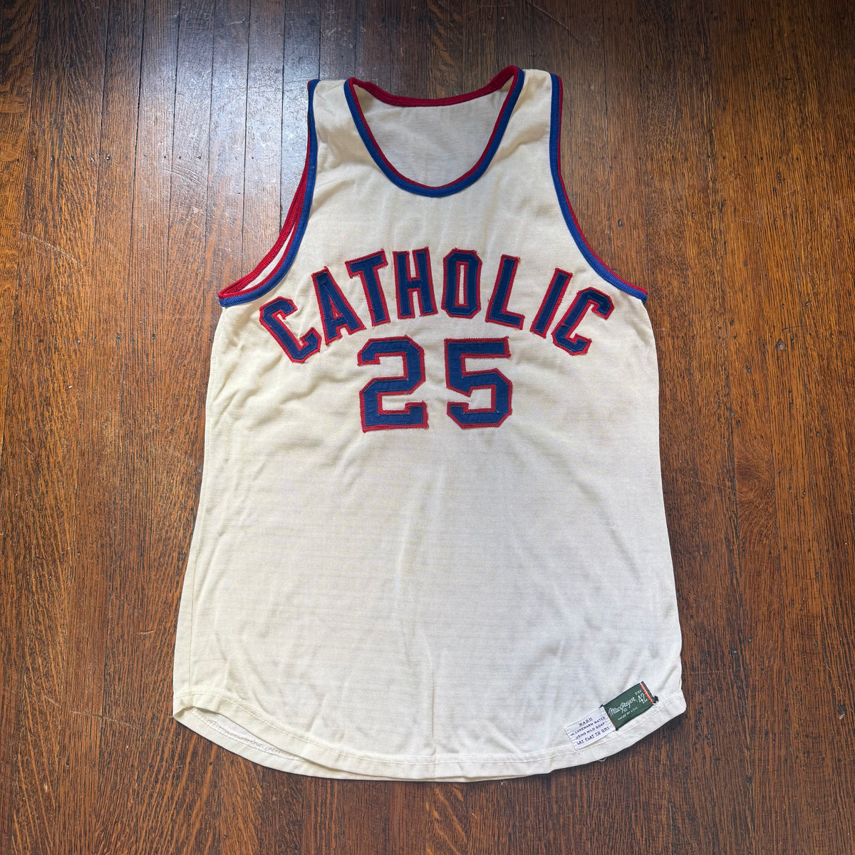 1960s Catholic Basketball Uniform, Jersey and Shorts, MacGregor Size Small, No 25