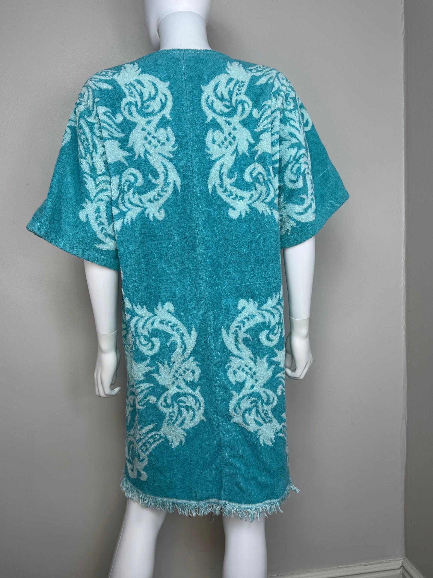 1960s/70s Teal Towel Dress, Gold Crest by Cone, Swim Beach Cover Up Size Small-Medium