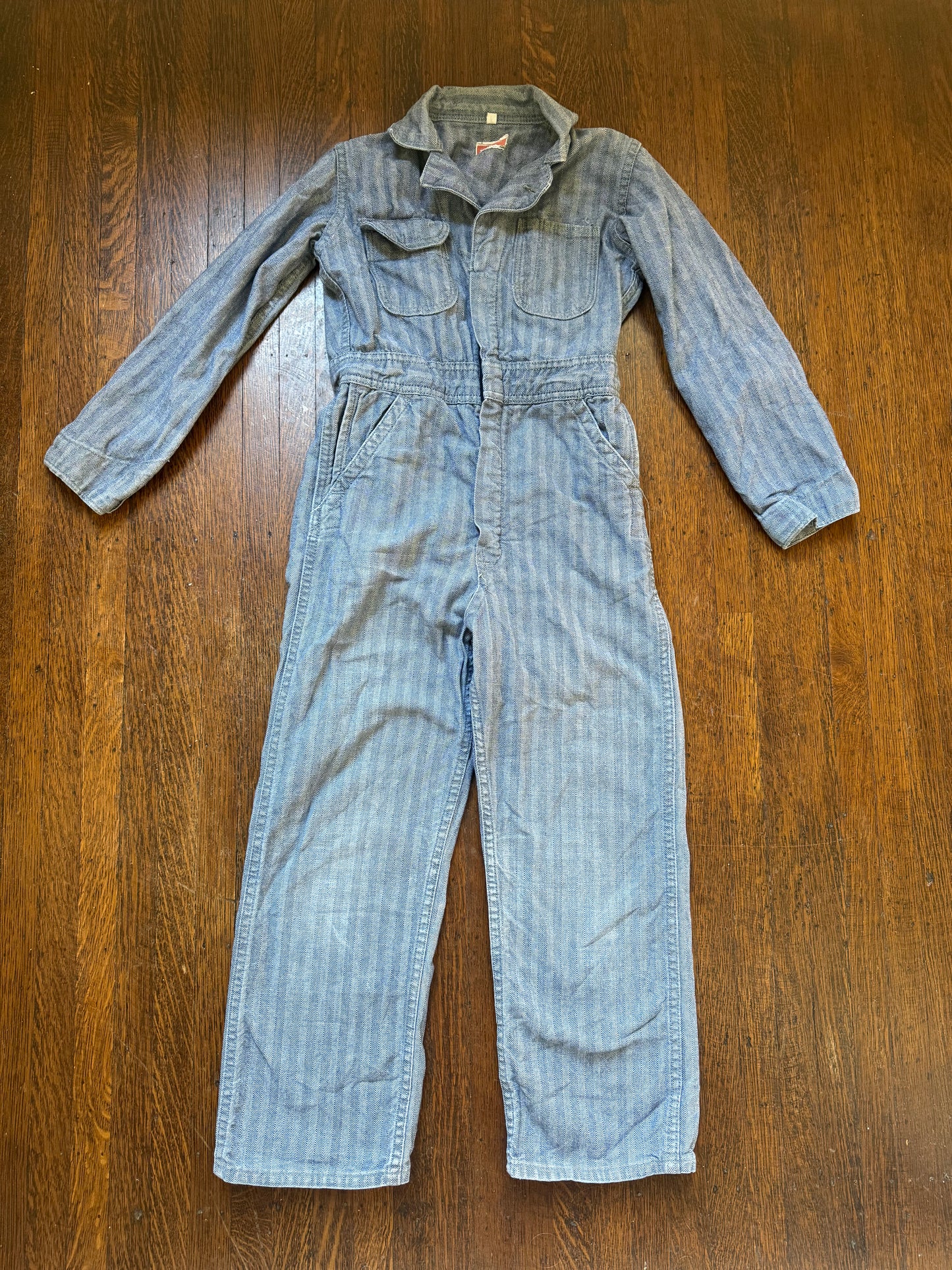1950s/60s Kids’ Blue Herringbone Twill Coveralls, Big Ben Sanforized Size 8/10, Zip up