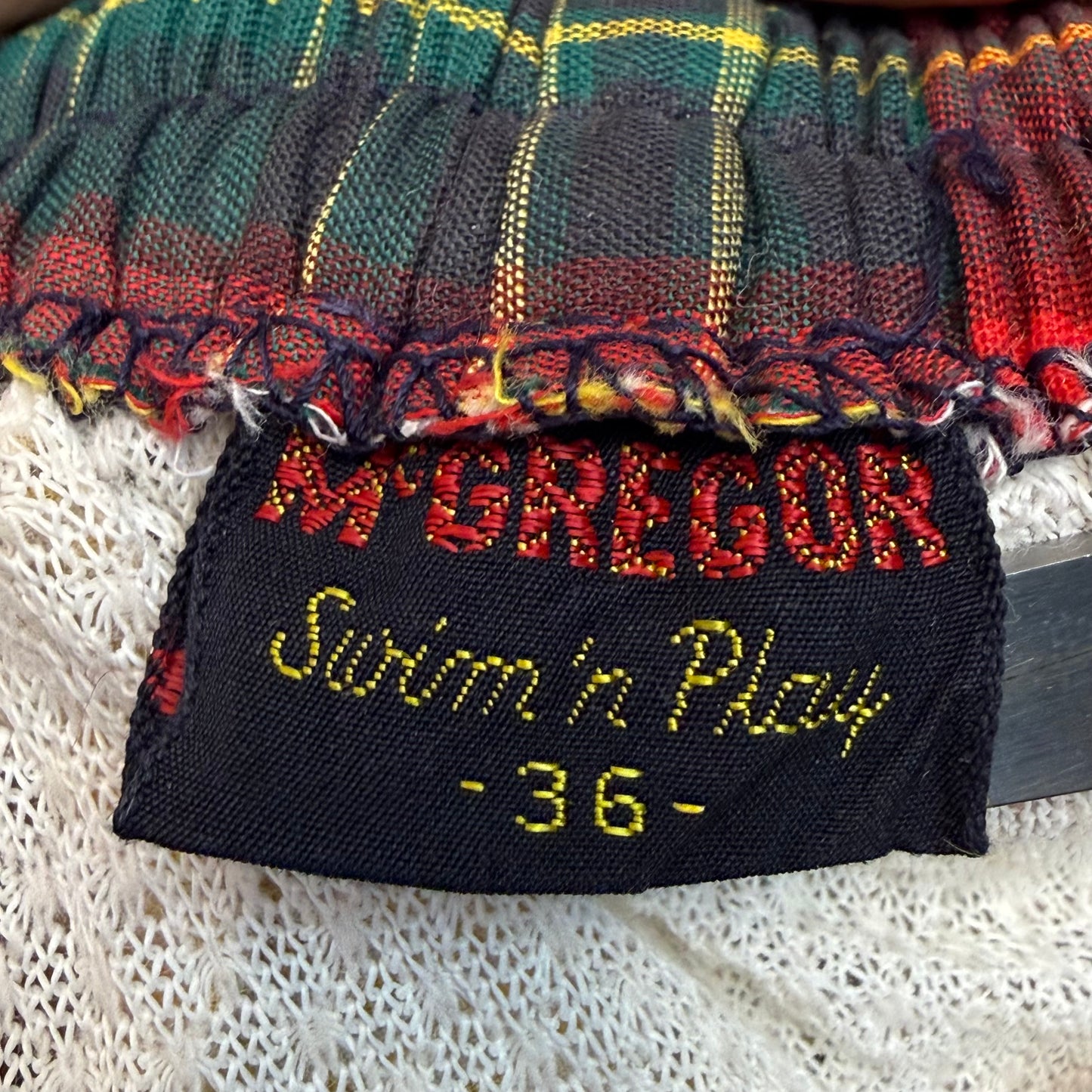 1950s Men’s Red Plaid Swim Trunks, McGregor Swim n Play Size Small, Cotton Swimsuit Shorts