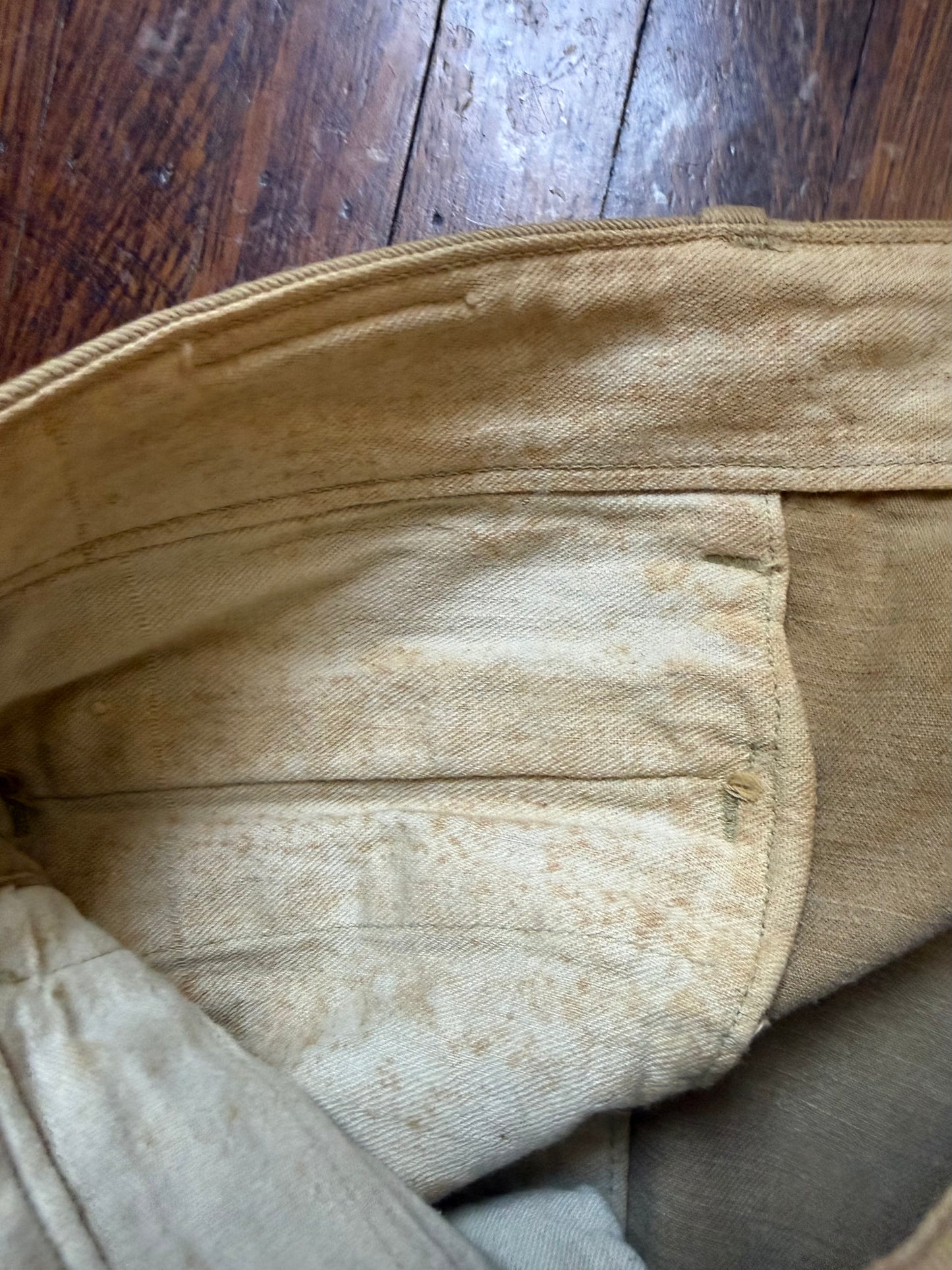 1910s WW1 Khaki Canvas Jodhpurs Pants, Summer Riding Breeches, Distressed Patina, 33"x26.25"