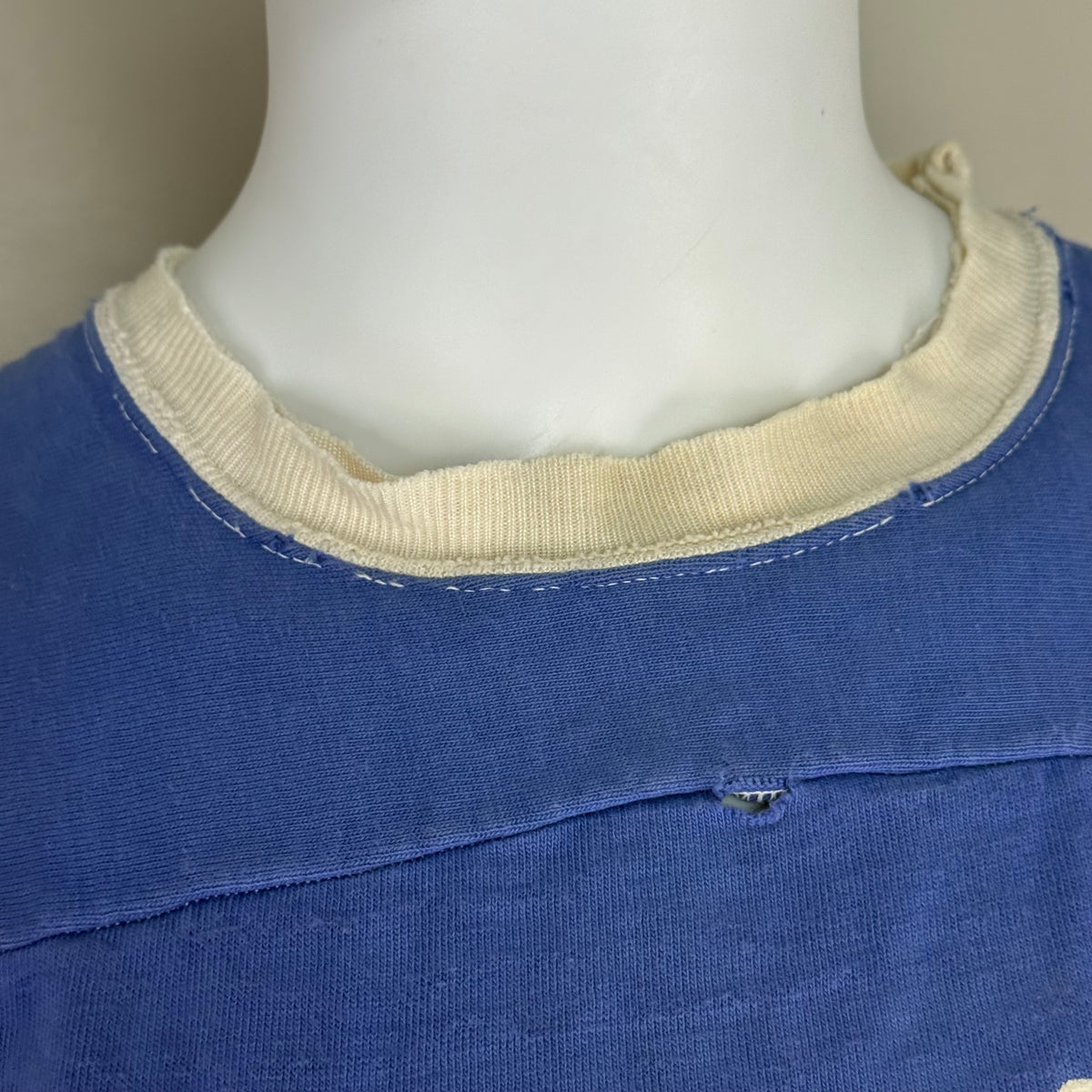 1960s Blue Cotton Jersey T-Shirt, HaneSport Size Small, No. 18, Distressed