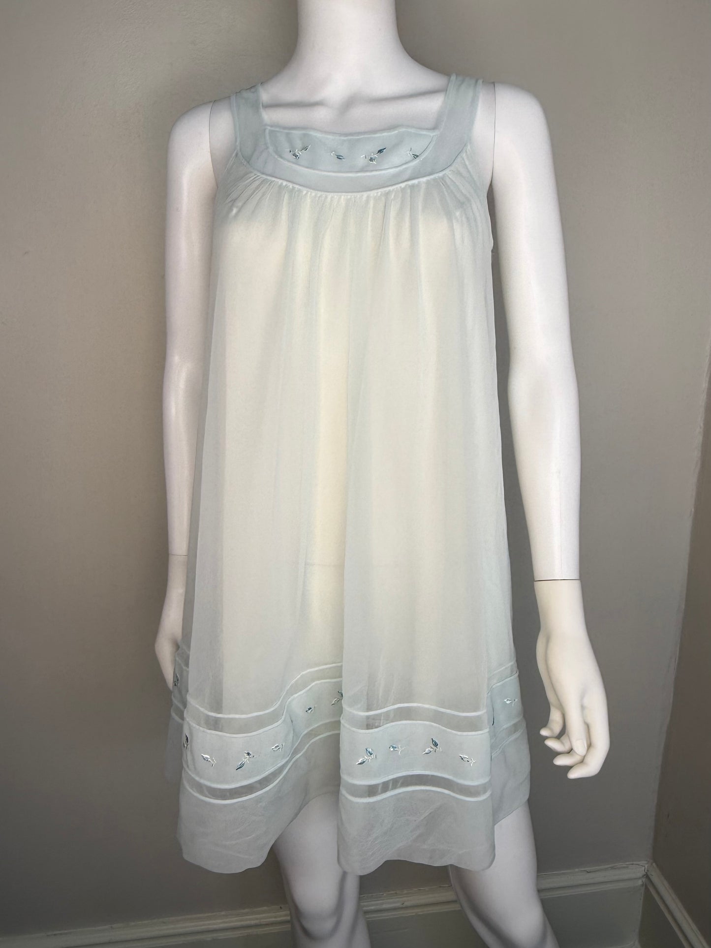 1960s Pale Blue Peignoir Set, Nightgown and Short Sleeve Robe, Shadowline Petite Size XS