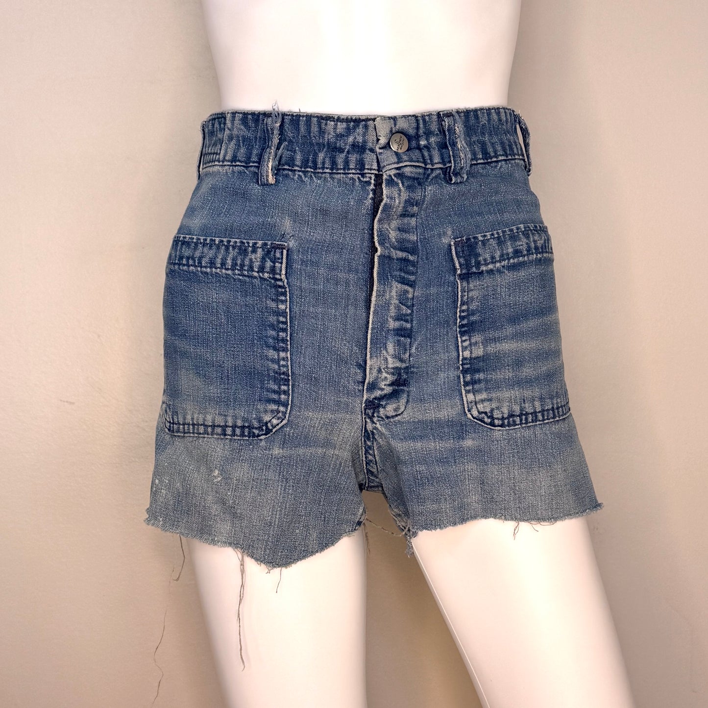 1970s Denim Shorts, Distressed Cut Offs, Seafarer, Fabric by Erwin, Selvage, US Navy Uniform Jeans