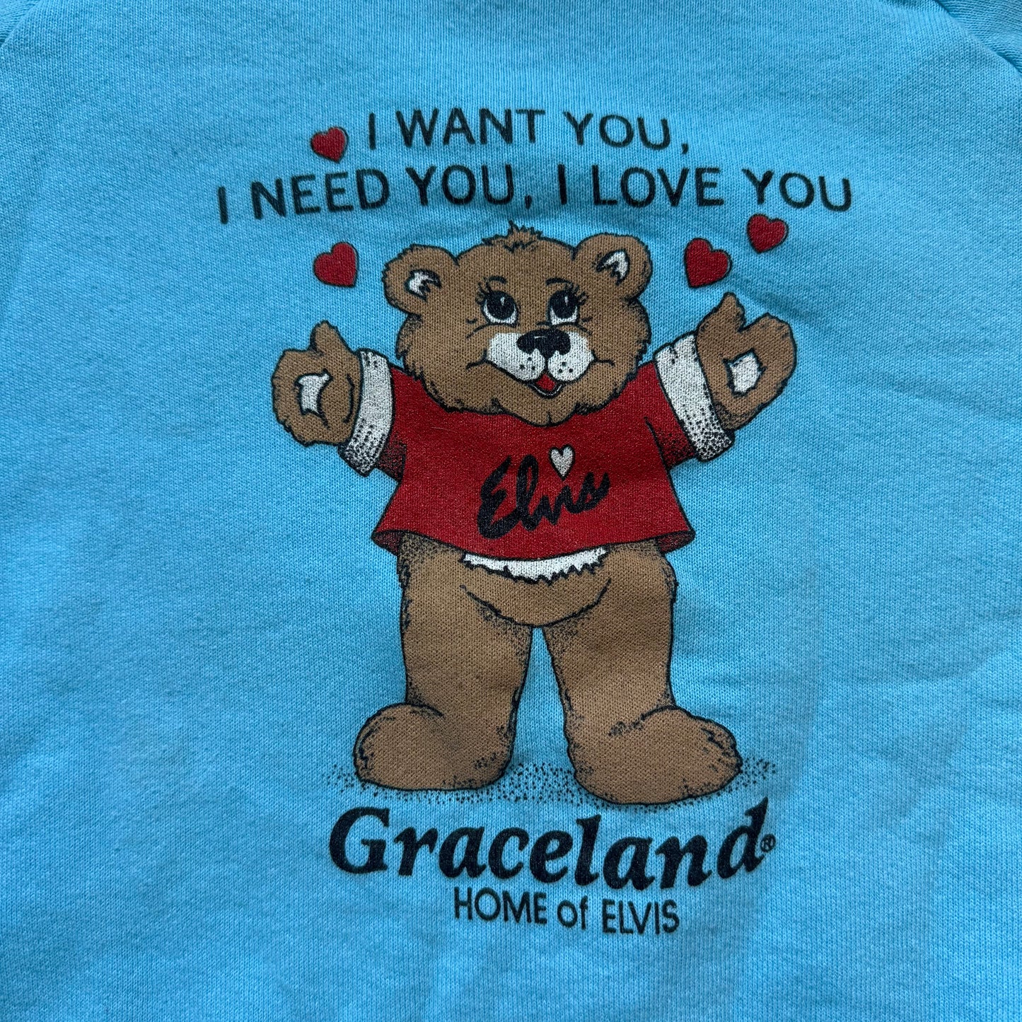 1990s Graceland Sweatshirt, Home of Elvis Presley, Fruit of the Loom Youth Large/Adult XS, Teddy Bear