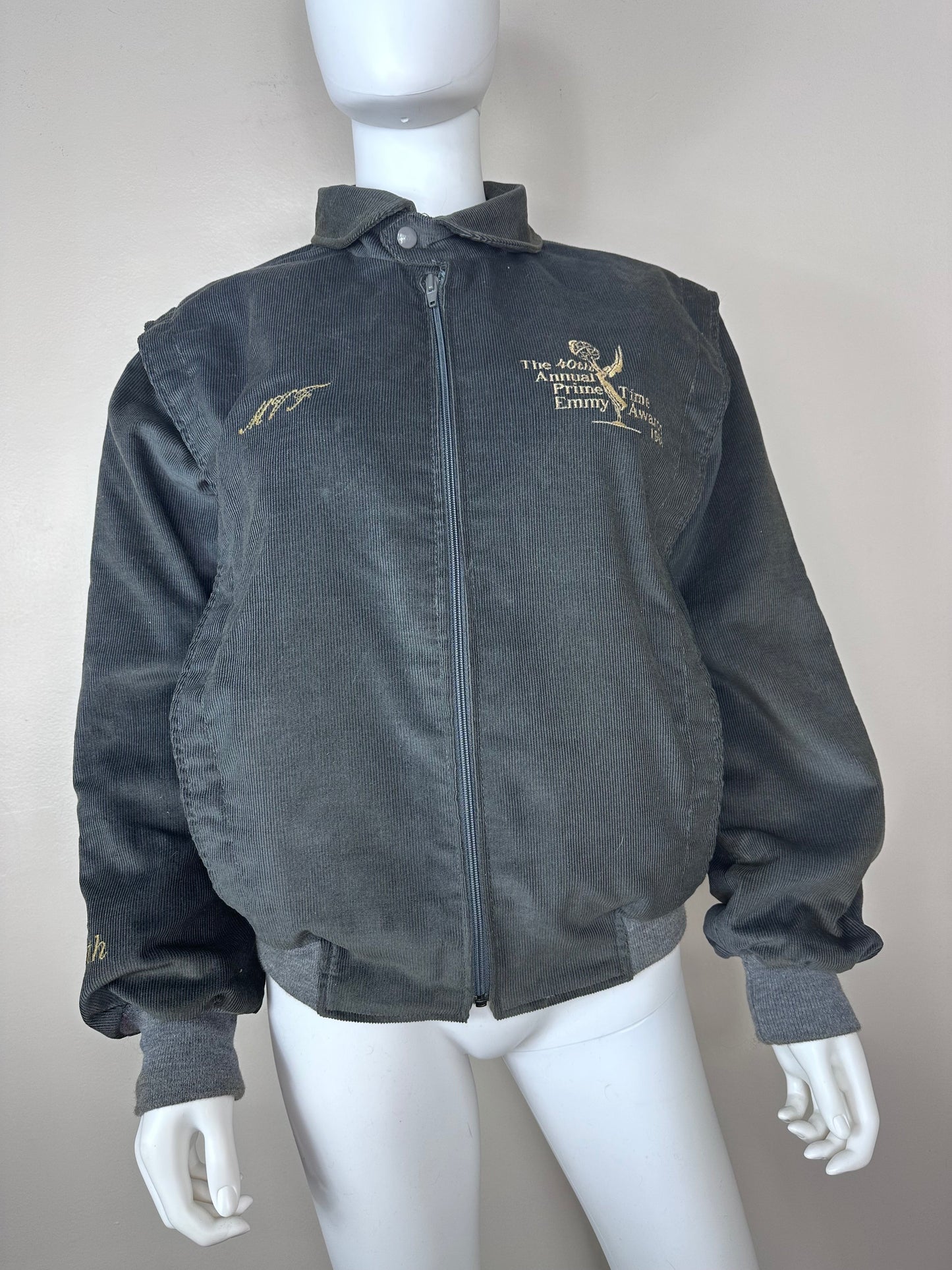 1988 Prime Time Emmy Awards Embroidered Corduroy Jacket, 40th Annual, 1980s, Academy of Television Arts & Sciences Size S/M