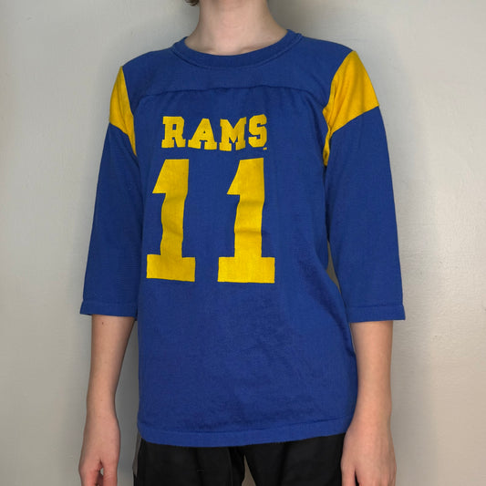 1970s Kids' Los Angeles Ram Jersey T-Shirt, Rawlings Size Youth Medium/Adult XS, Pat Haden No 11