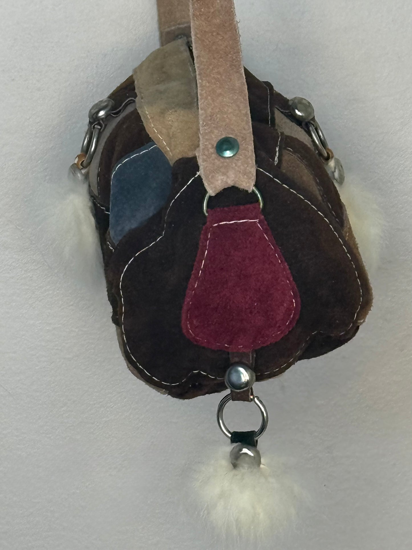 1980s Leather Patchwork Purse with Fur Charms, Mexico