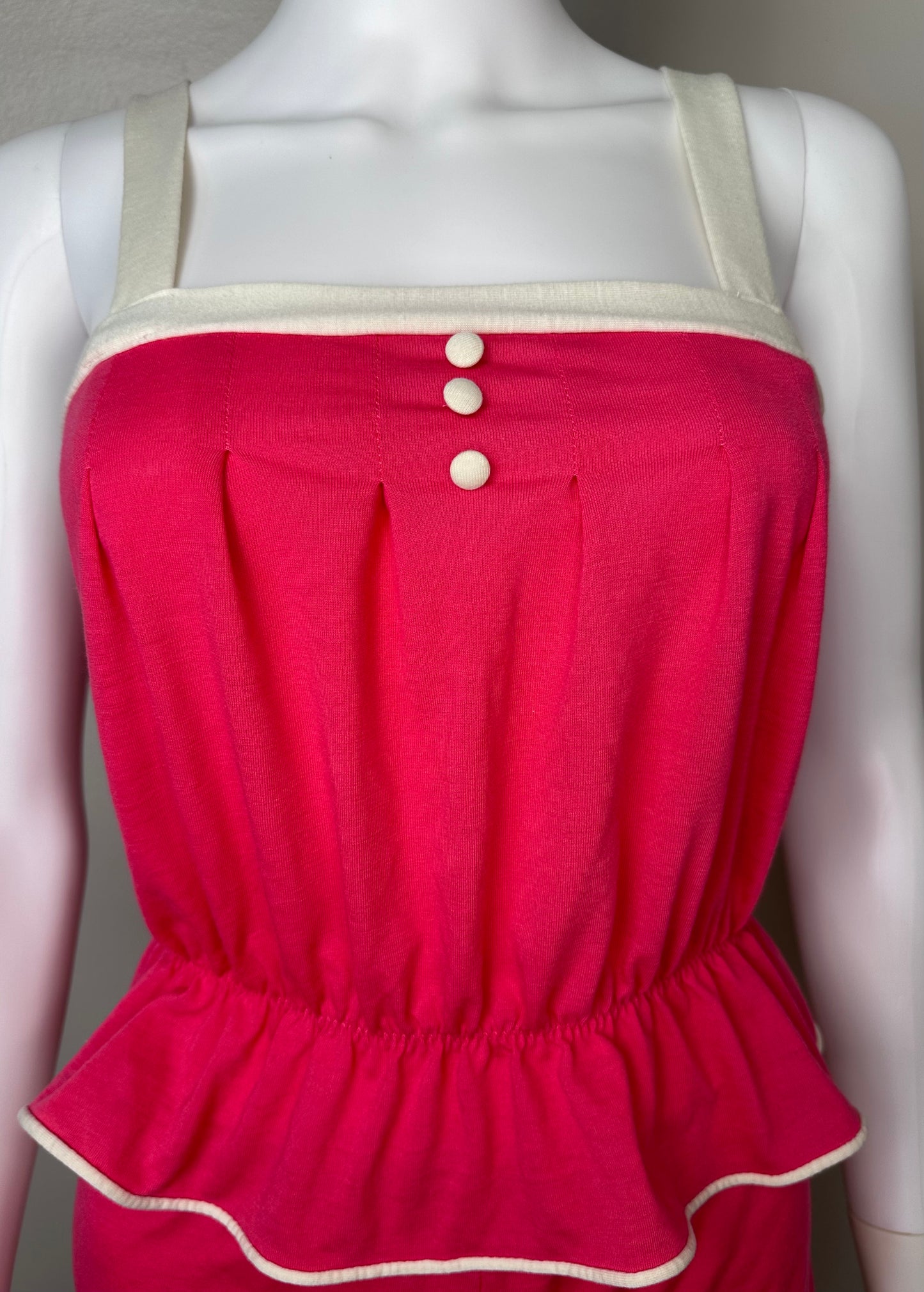 1970s/80s Bright Pink Knit Peplum Top and Shorts Set, Kayser Size XS