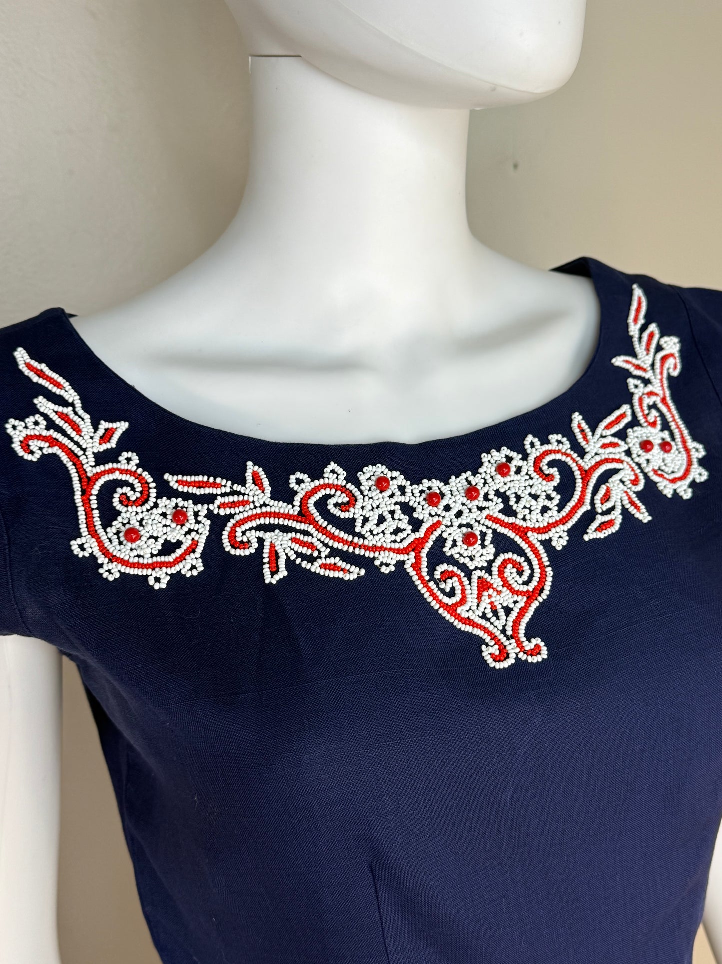 1940s/50s Beaded Navy Blue Top and Skirt Set, Nini Originals Size XS-Small