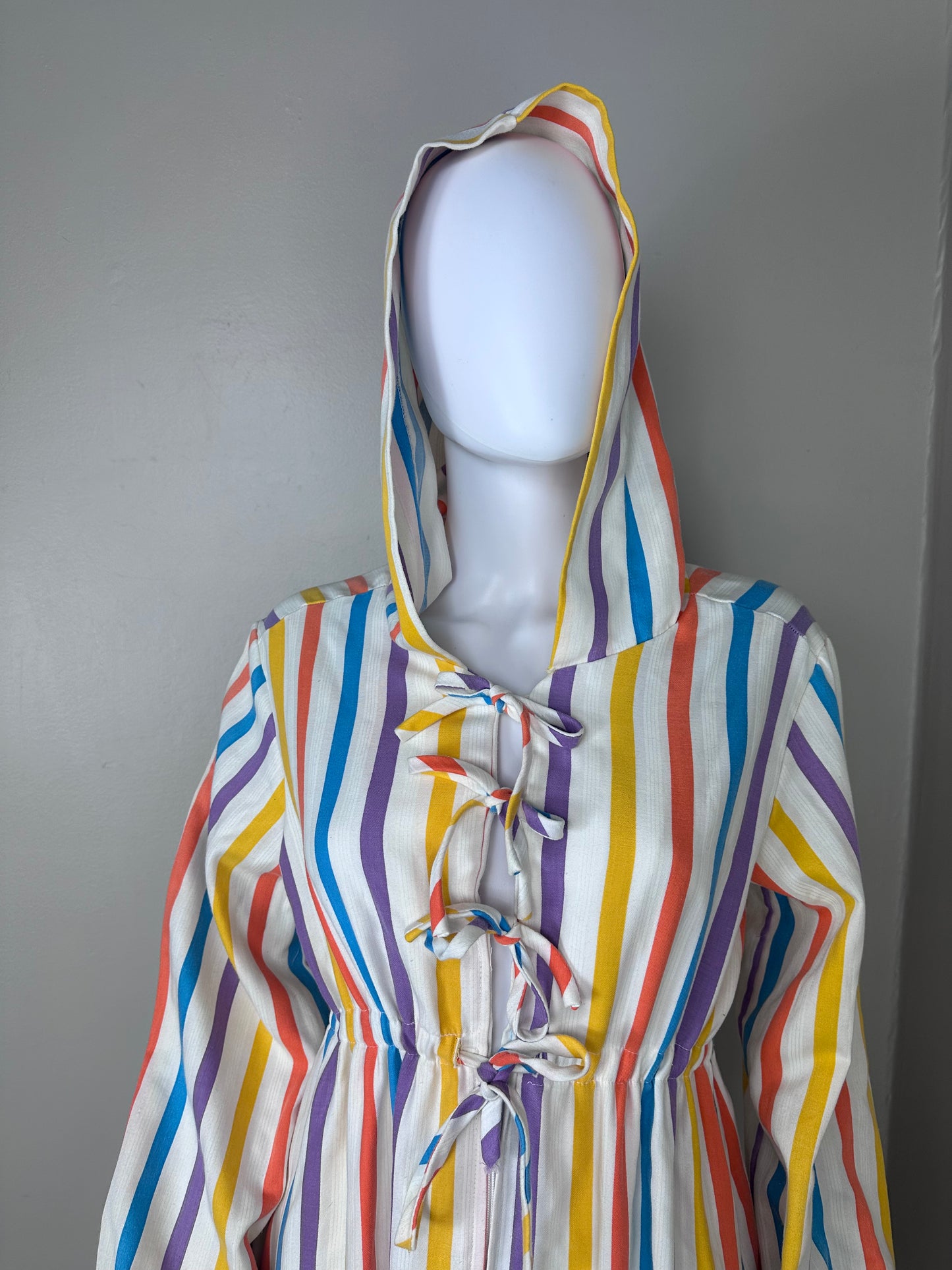 1970s/1980s Rainbow Stripe Cotton Robe with Hood, Sundaze Size Small-Medium