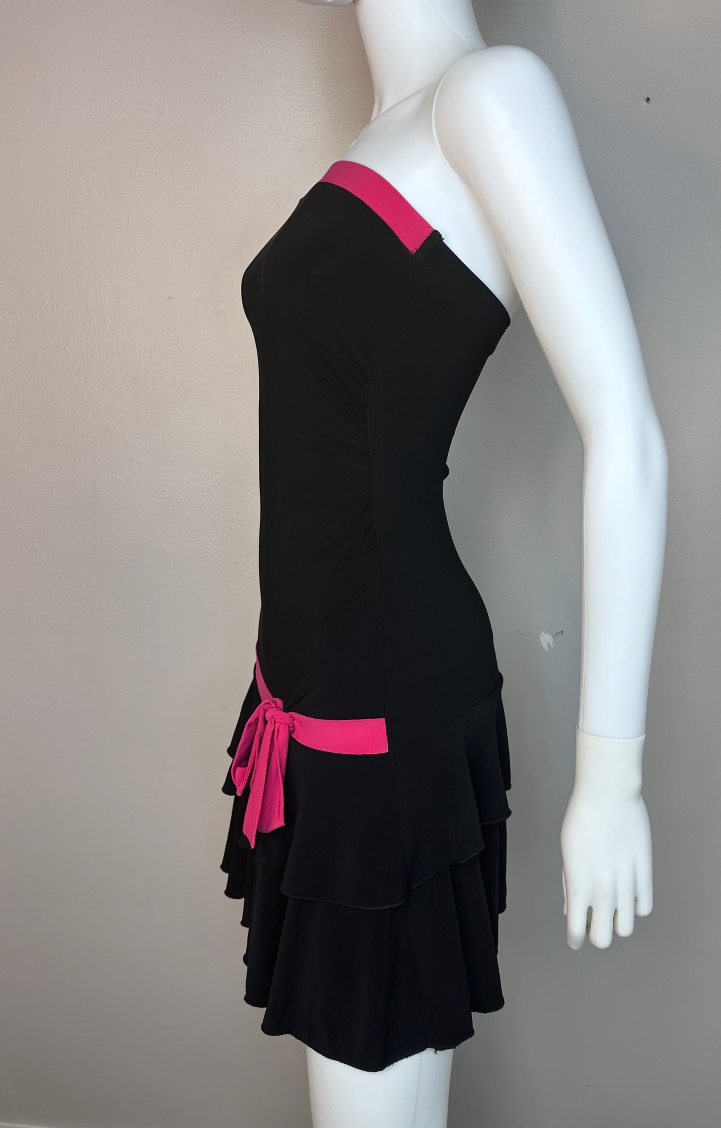 Y2K Black and Pink Strapless Drop Waist Dress, Lipstick Size XS-Small