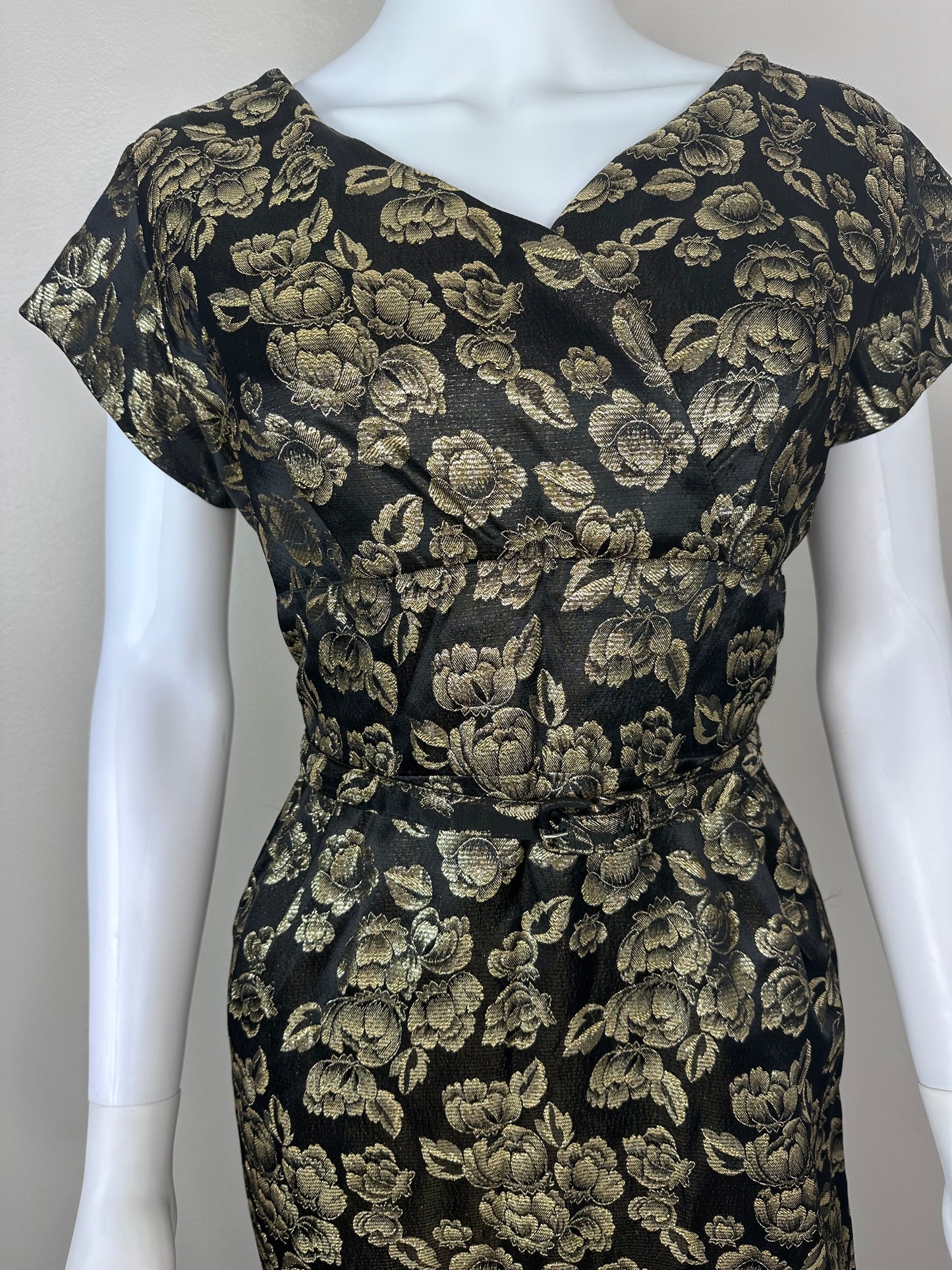 1960s Black and Gold Cocktail Dress, Size Medium