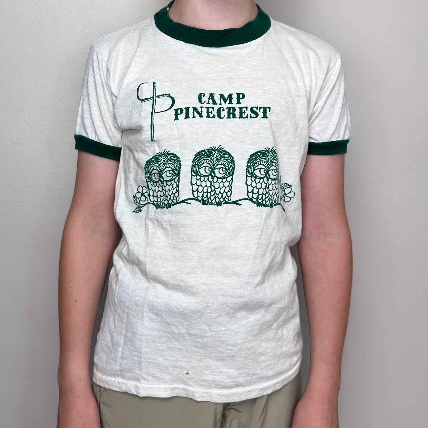 1970s Camp Pinecrest Ringer T-Shirt, Artex Youth Size M/Adult Size XS