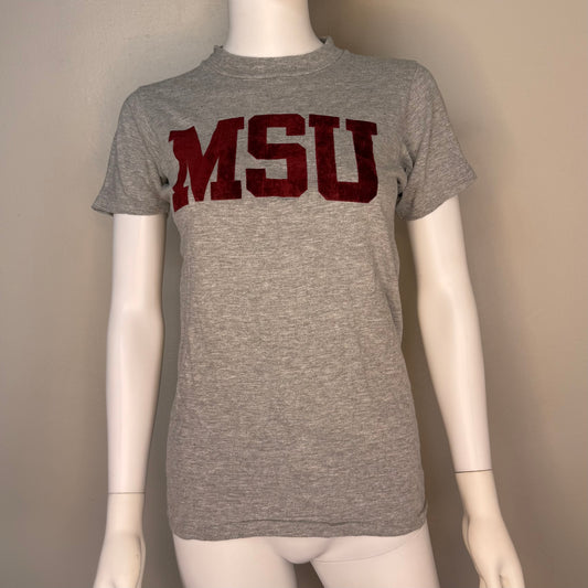1970s MSU T-Shirt, Flocked, Mississippi State University, Artex Size XS
