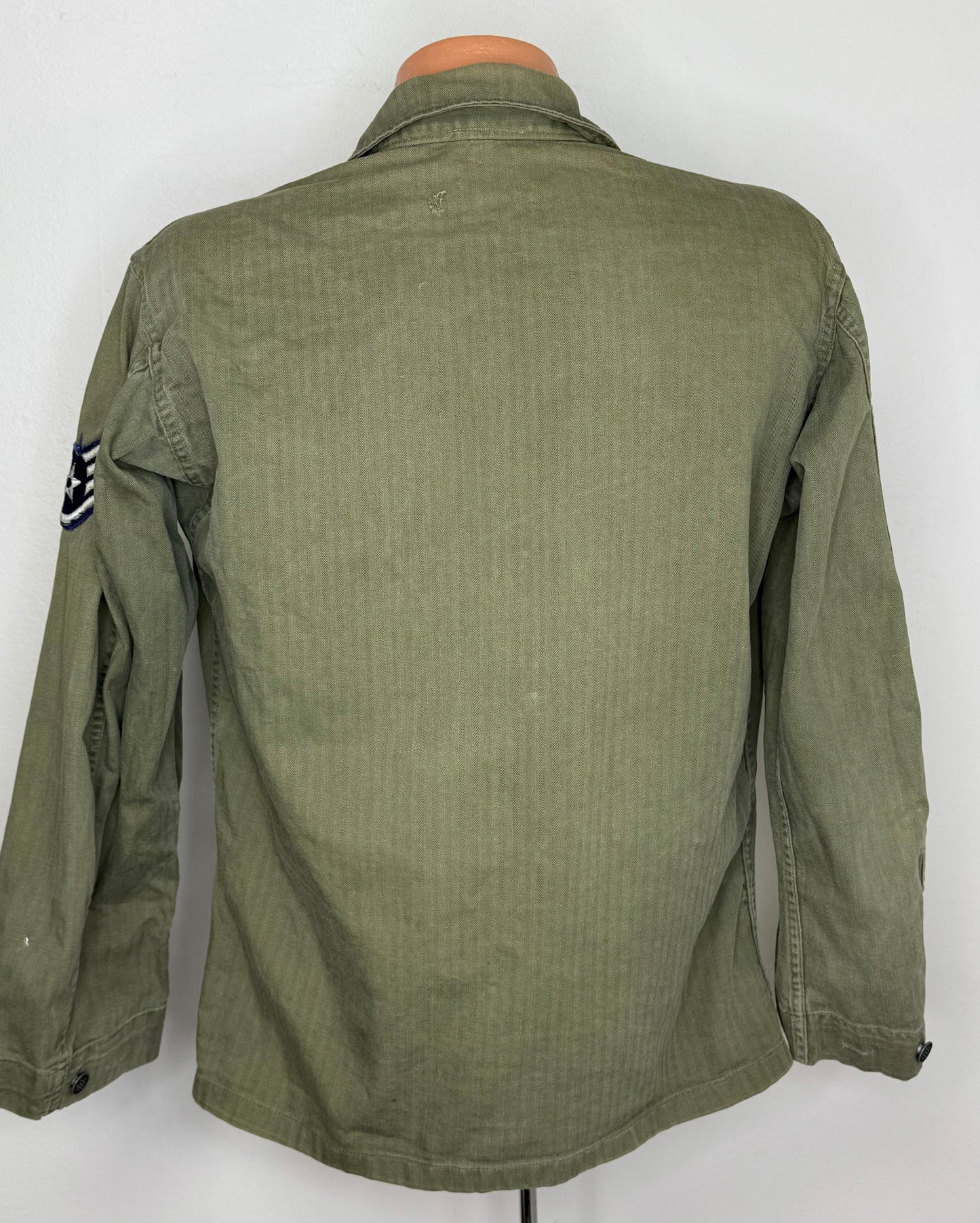 1940s/50s US Air Force HBT Jacket, Herringbone Twill, 13 Star Buttons, Military Shirt Size Small-Medium