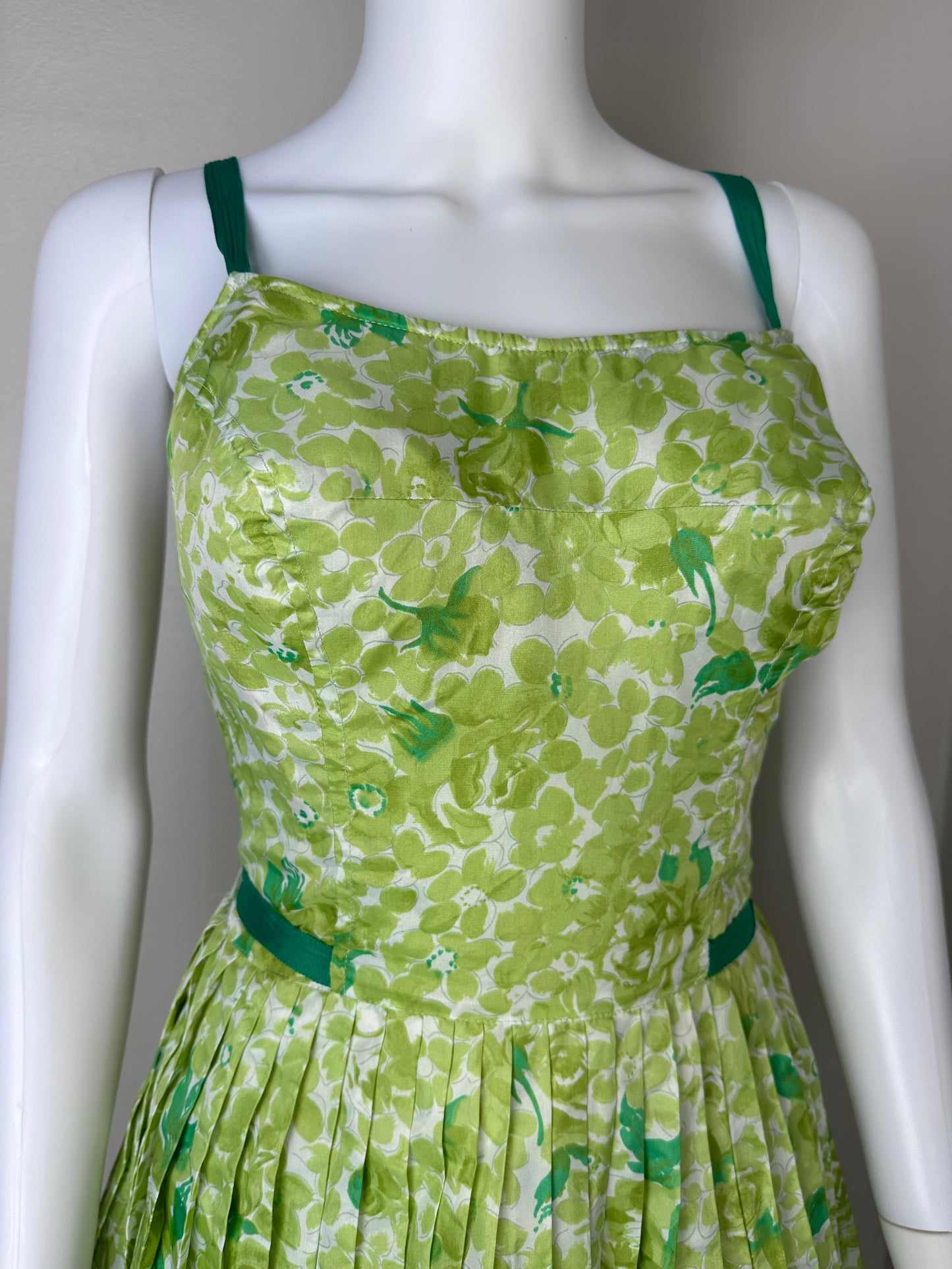 1950s Green Floral Swimsuit Skirted Romper and Cover Up Dress, Gabar Playsuit Size Small