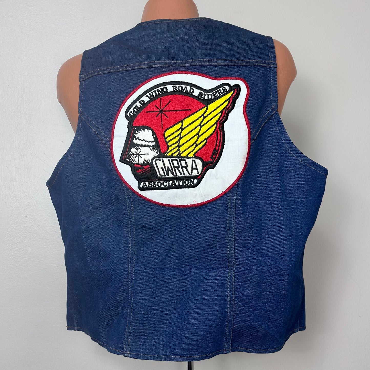 1970s Denim Biker Vest, Wrangler Size XL, Aspencade, Gold Wing Road Riders, GWRRA Association