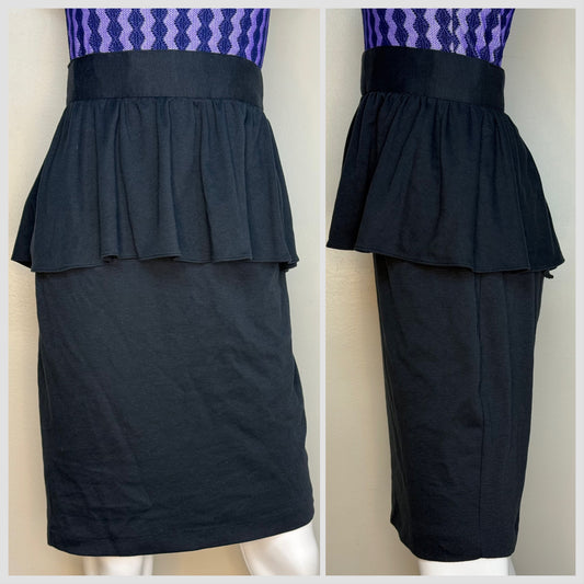 1980s Black Knit Peplum Skirt, Size XS