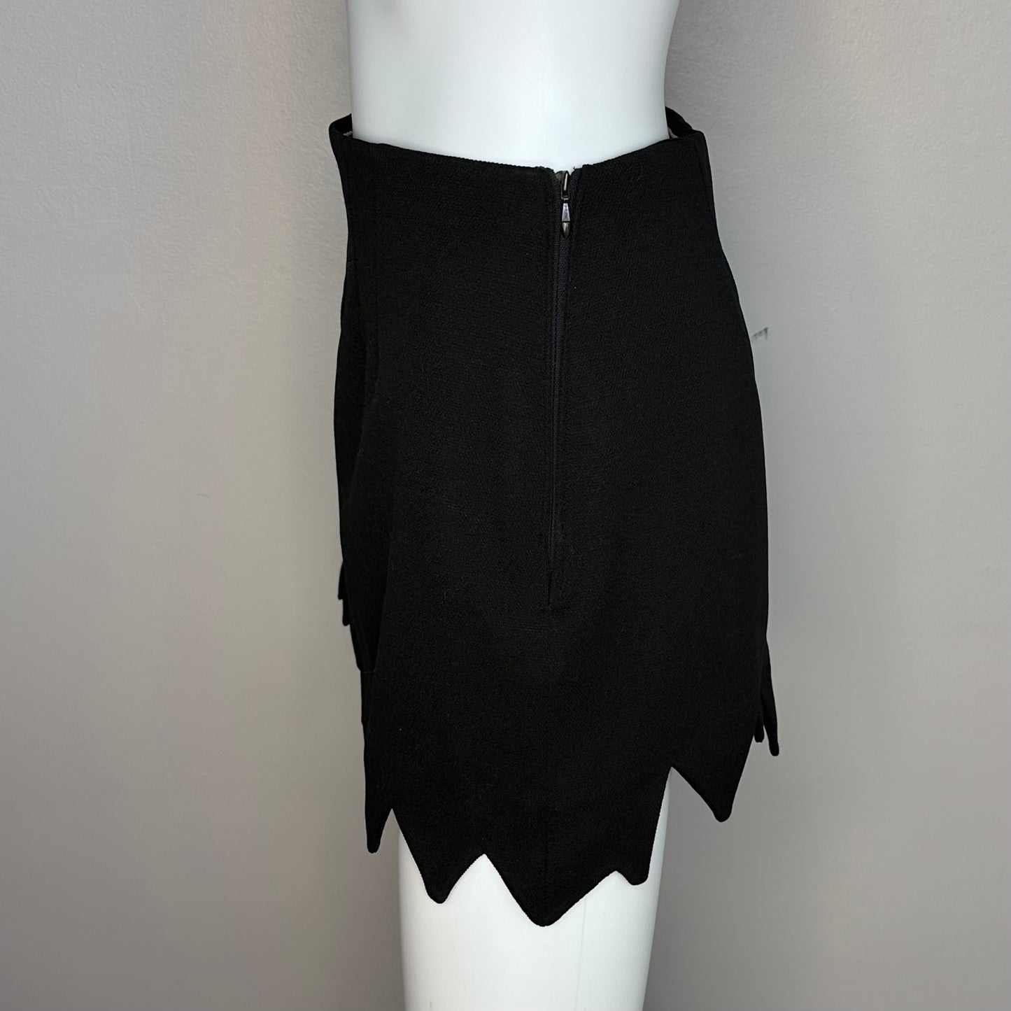 1970s Black Zig Zag Hem Mini Skirt, Size Small