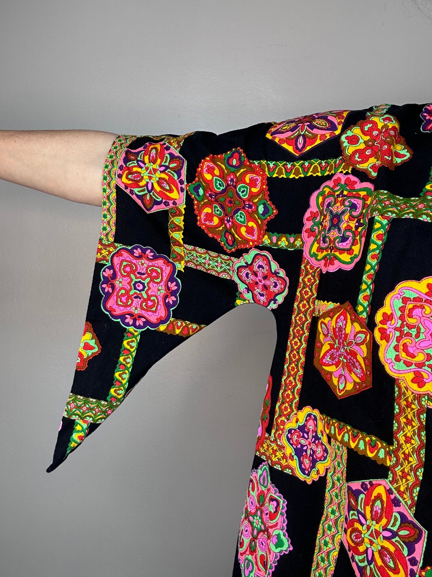 1970s Psychedelic Print Caftan Dress, Size Small-Medium