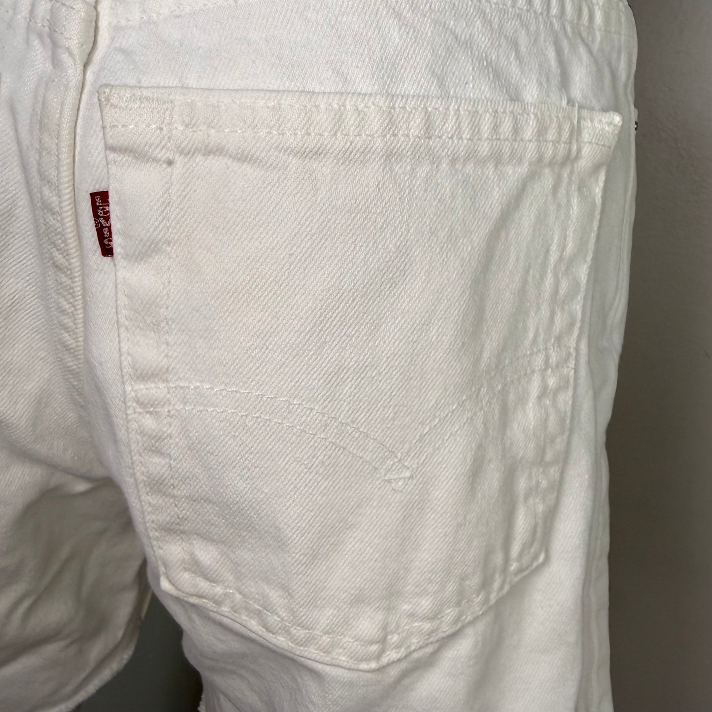 1990s Women's White Denim Cut Off Shorts, Levi’s 550, 28" Waist