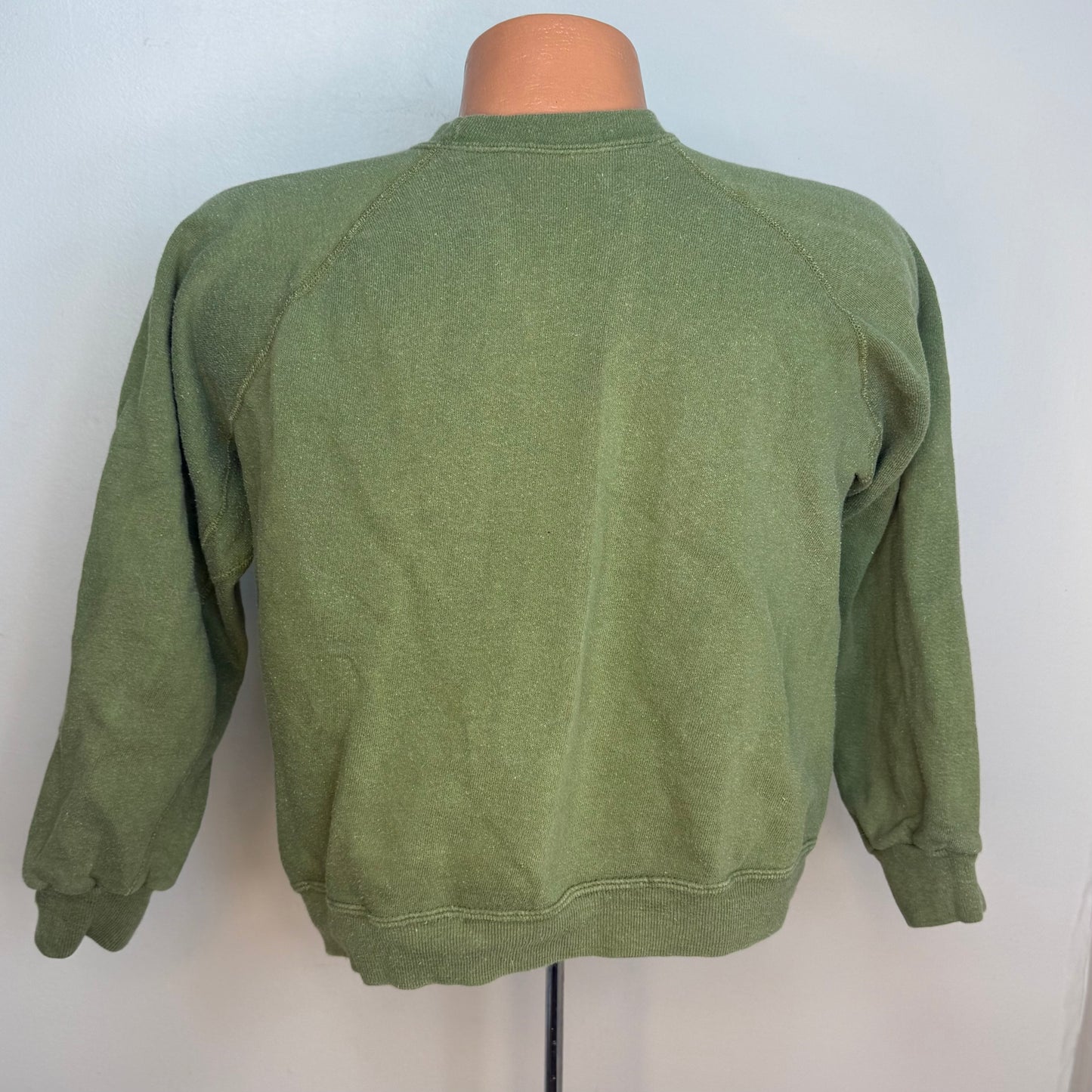 1960s/70s Green Sweatshirt with Underarm Gussets, Blank, Size Small
