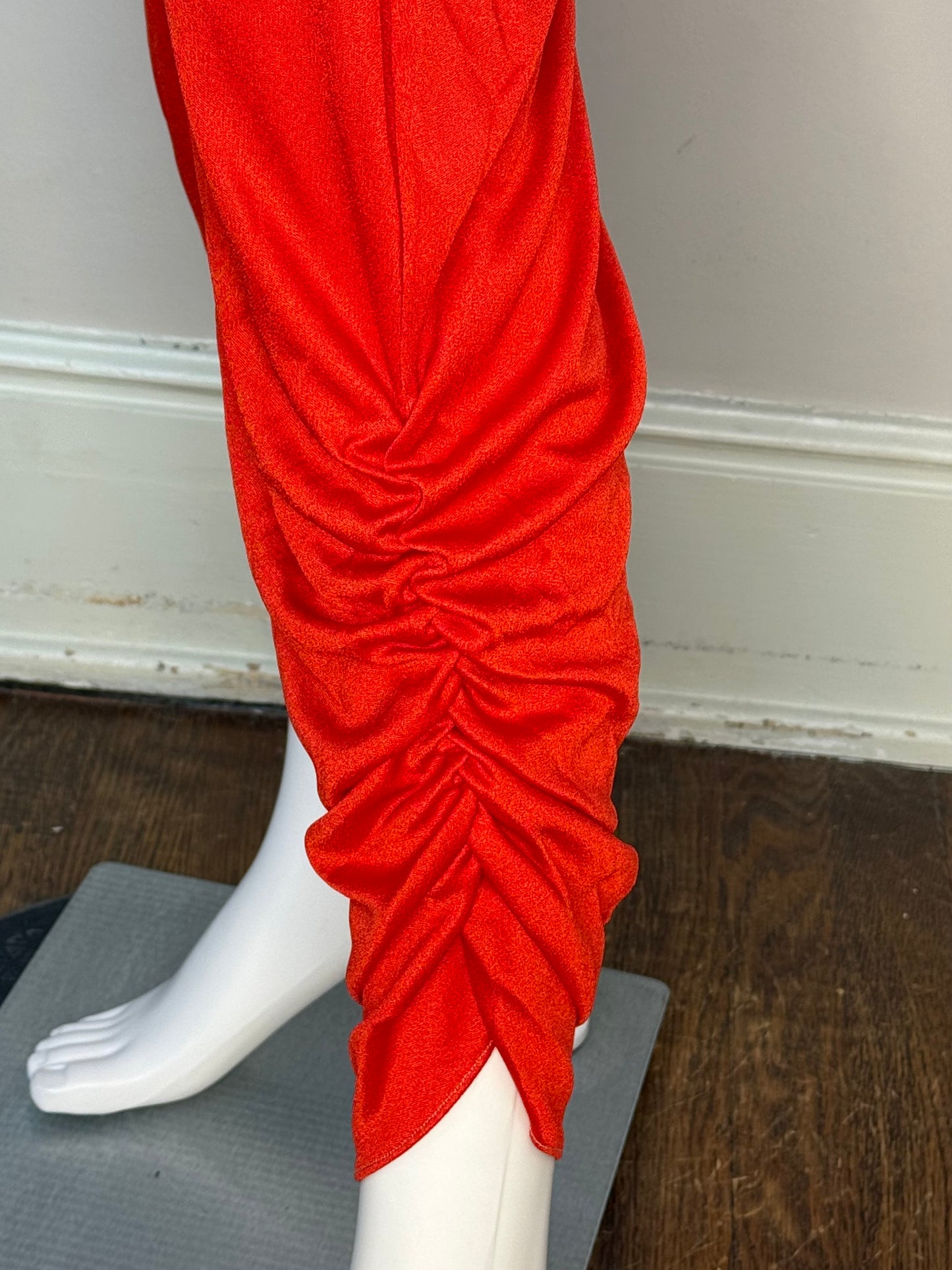 1970s/80s Red Disco Jumpsuit, Size XS/Small, Shiny, Ruching, Open Back