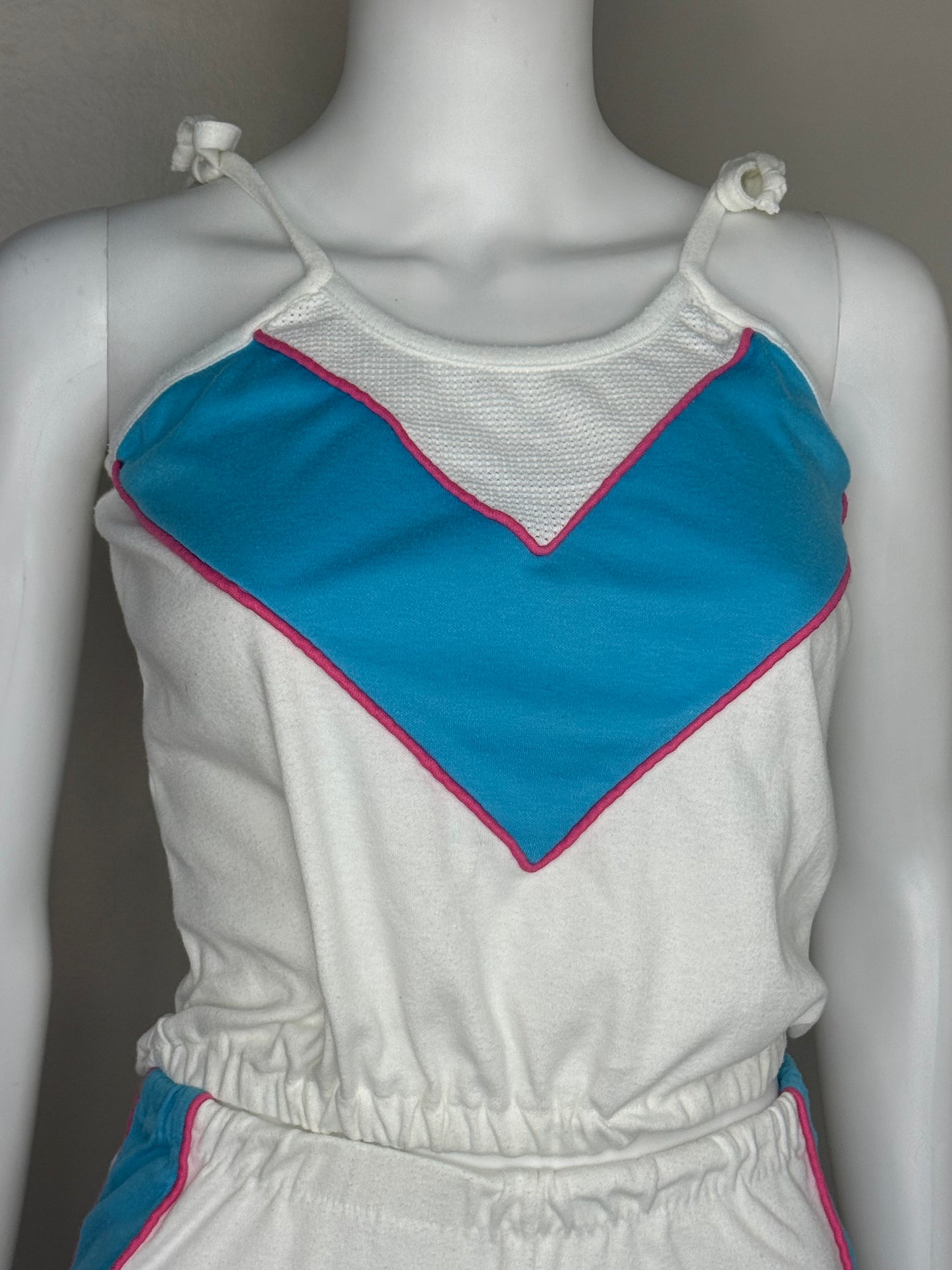 1980s White and Aqua Knit Top and Shorts Set, Fashion Square Size XS