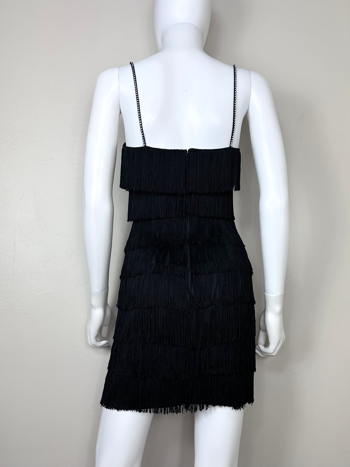 1990s Black Fringe Mini Dress, Roberta Size XS