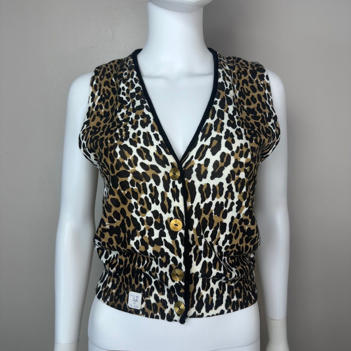 1950s Leopard Print Cardigan Sweater Vest, You’re Prettier in a Whittier, Deadstock with Tag