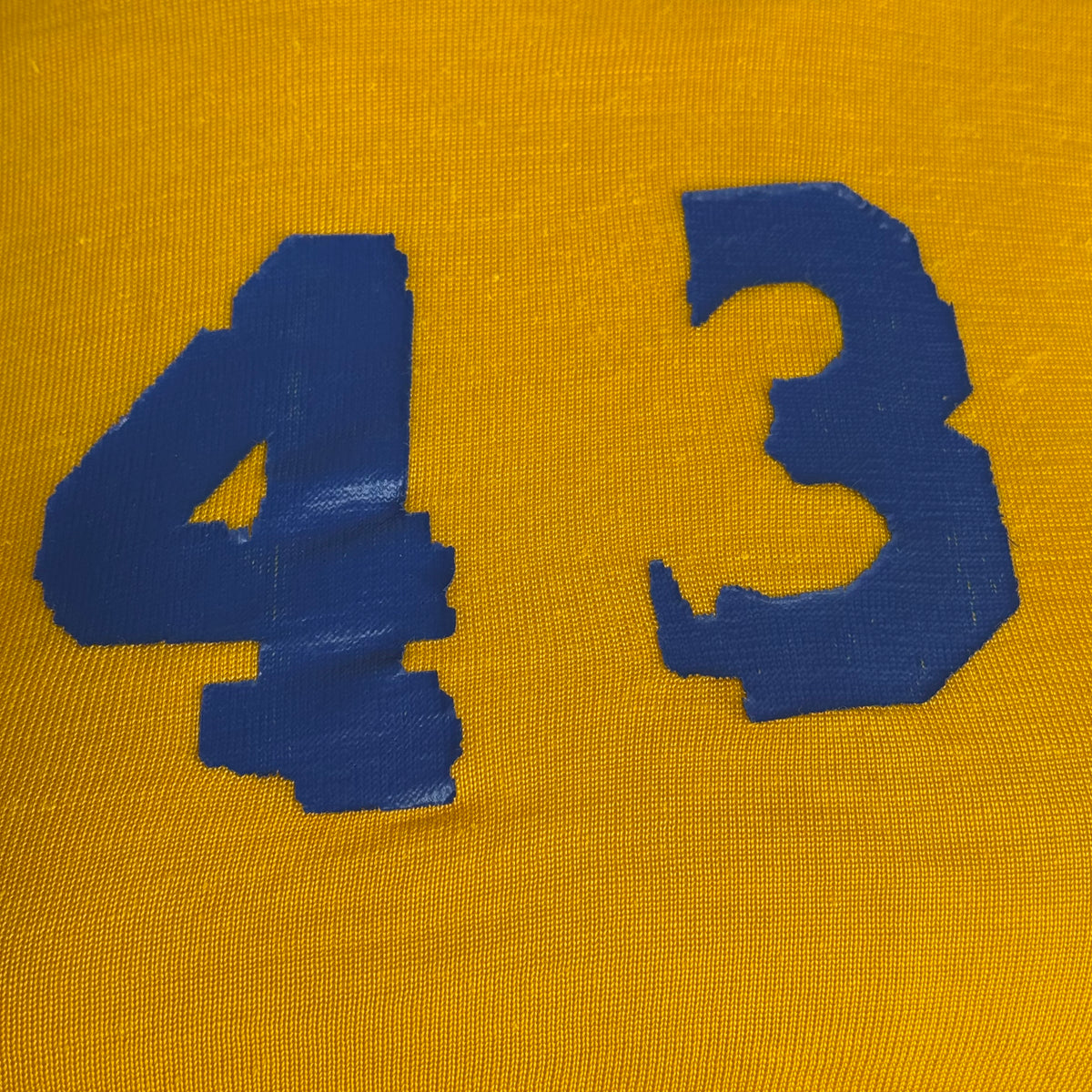 1960s/70s Kids’ Yellow and Blue Durene Jersey T-Shirt Youth Medium, No 43, Distressed