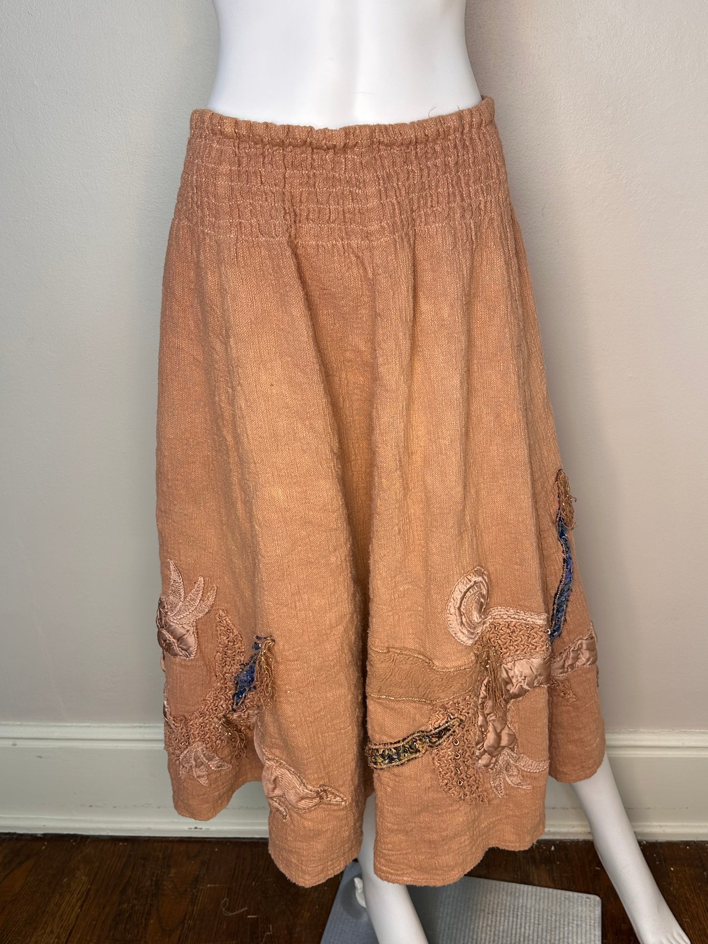 1980s Mocha Sweater and Skirt Set, Principe di Capri Size Small-Medium, 3D Appliqué, Wearable Art