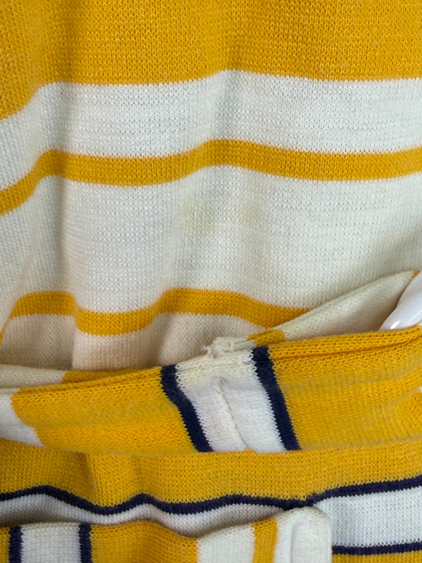1960s Yellow Striped Tunic and Navy Blue Knit Pants Set, Jantzen Size XS-Small, V Neck Belted T-Shirt