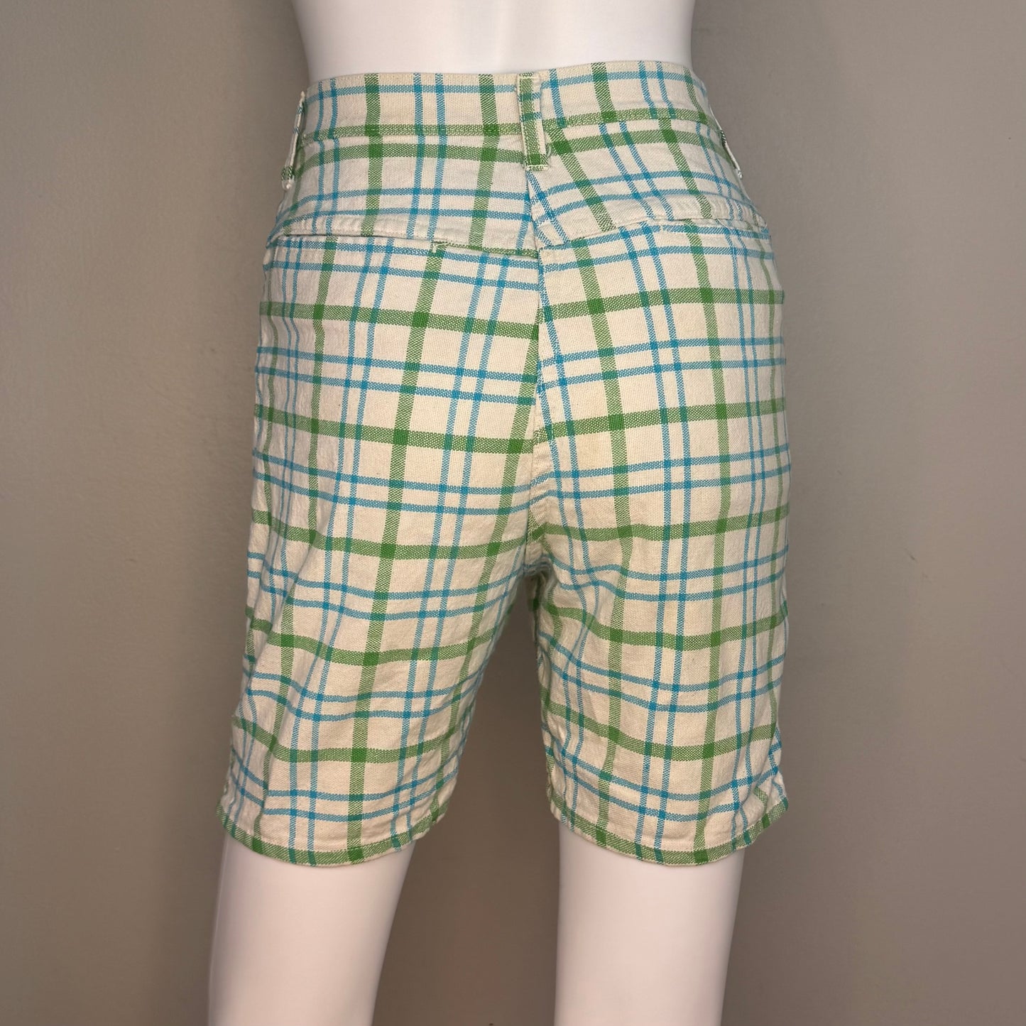 1960s/70s Plaid Shorts, Blue Green White, Size XS